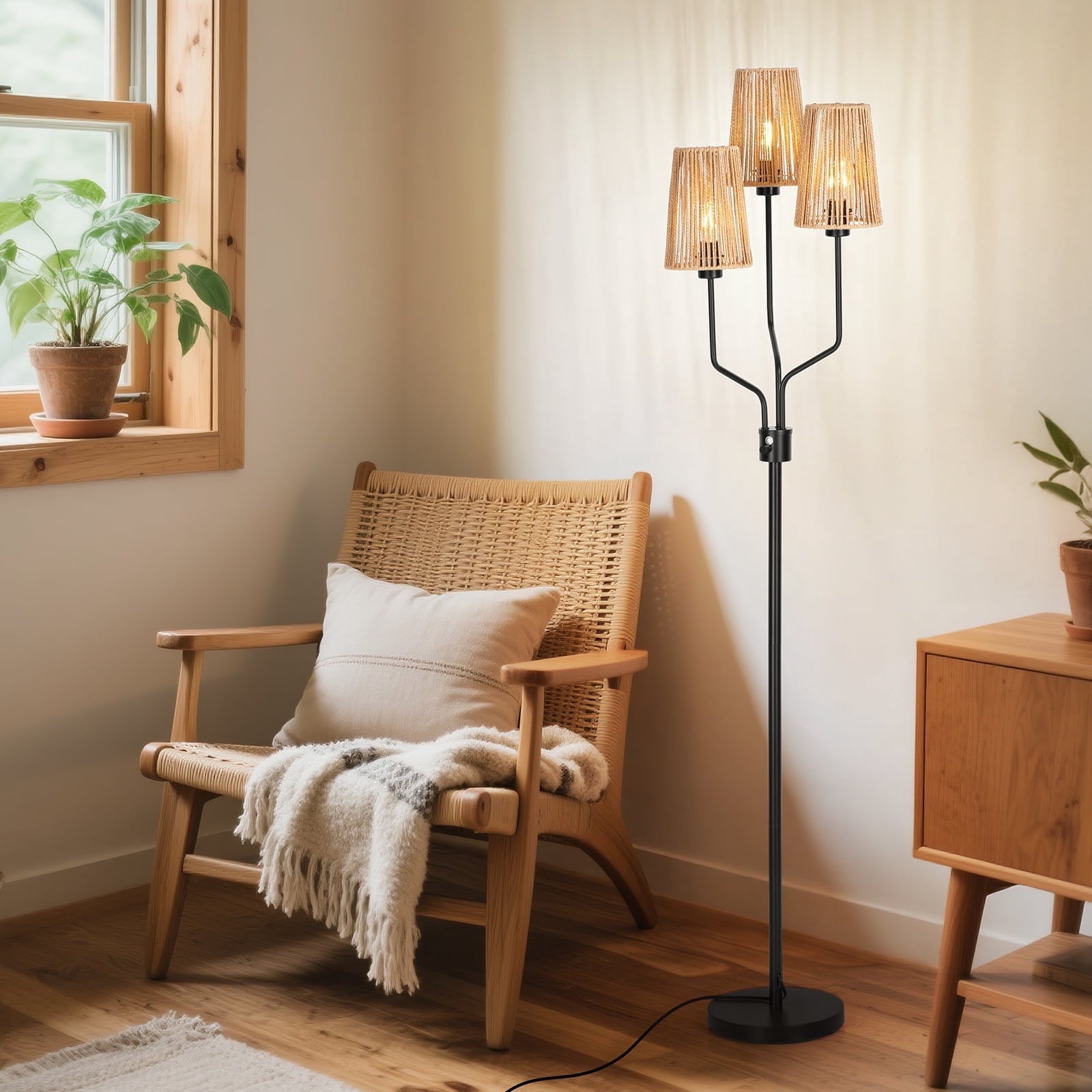 Cozylumi™ Rattan Floor Lamp, Floor Lamps for Living Room with 3 Tier Dimmable Lighting