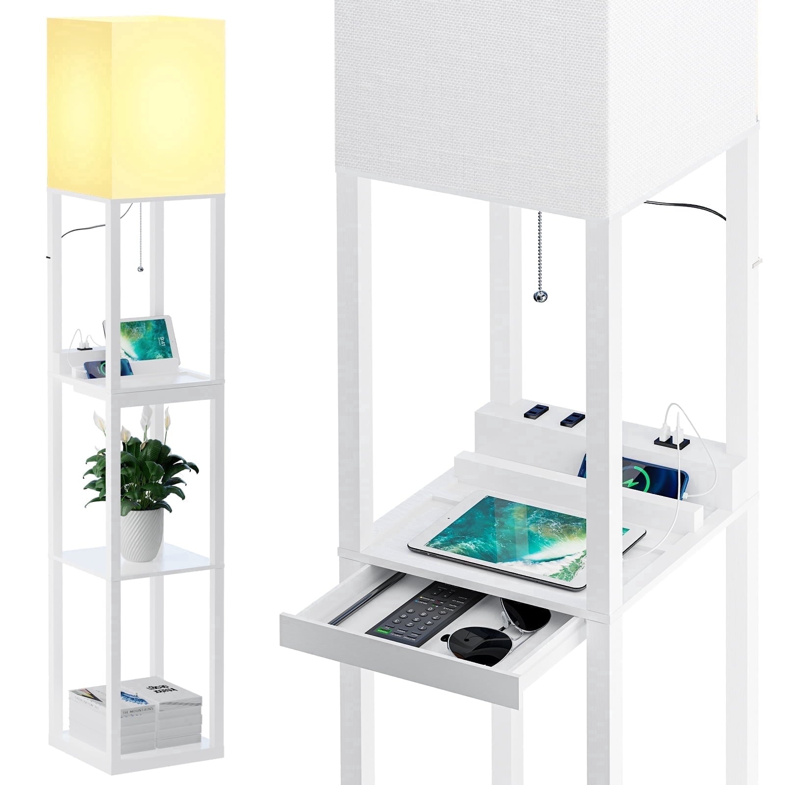 Cozylumi™ Floor Lamp with Shelves,Modern Dimmable Solid Wood Standing Lamp with 1