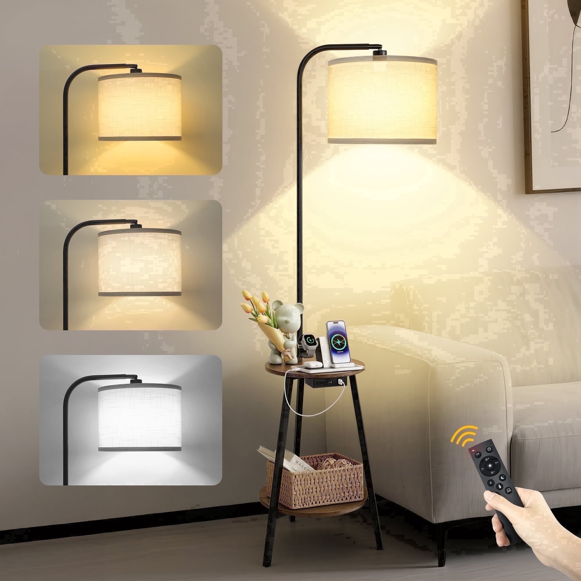 Cozylumi™ Floor Lamp with Table, End Table with Lamp for Living Room with USB & Type C