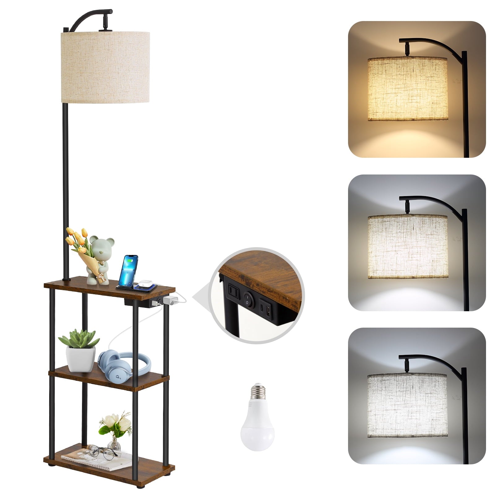 Cozylumi™ JOPESO Floor Lamp with Table,End Table Lamp with Charging Station USB &