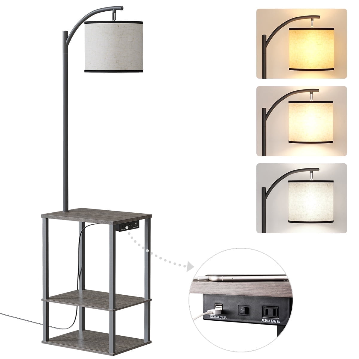 Cozylumi™ Floor Lamp with Table Lamps for Living Room with Charging Station USB & AC