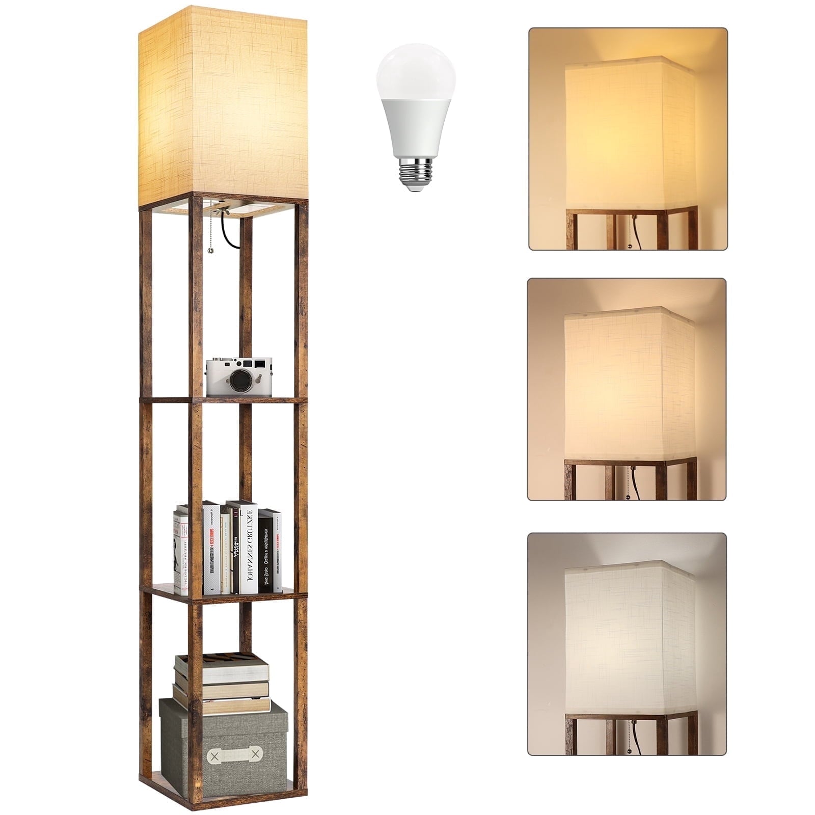 Cozylumi™ Floor Lamp with Shelves, Modern Dimmable Solid Wood Standing Lamp for Living