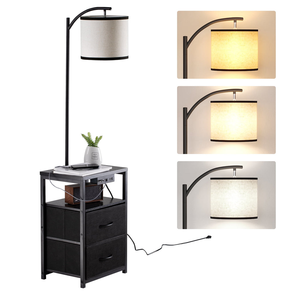Cozylumi™ Floor Lamp with Table & 2 Drawers, Lamp with USB Port and Outlet, 3 Color Led