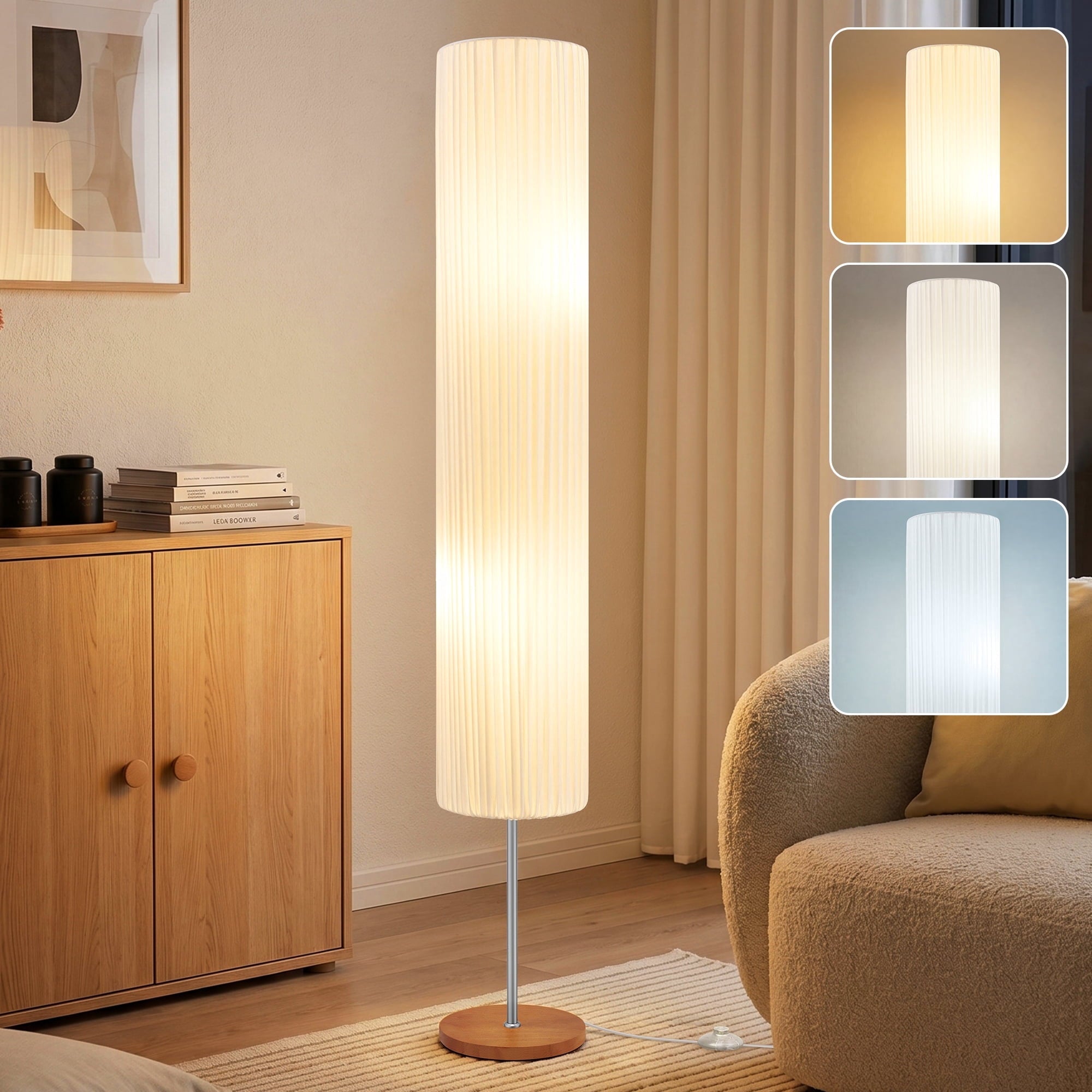 Cozylumi™ 66 Inch Adjustable Color Floor Lamp with Wooden Base Fabric Shade Bulbs