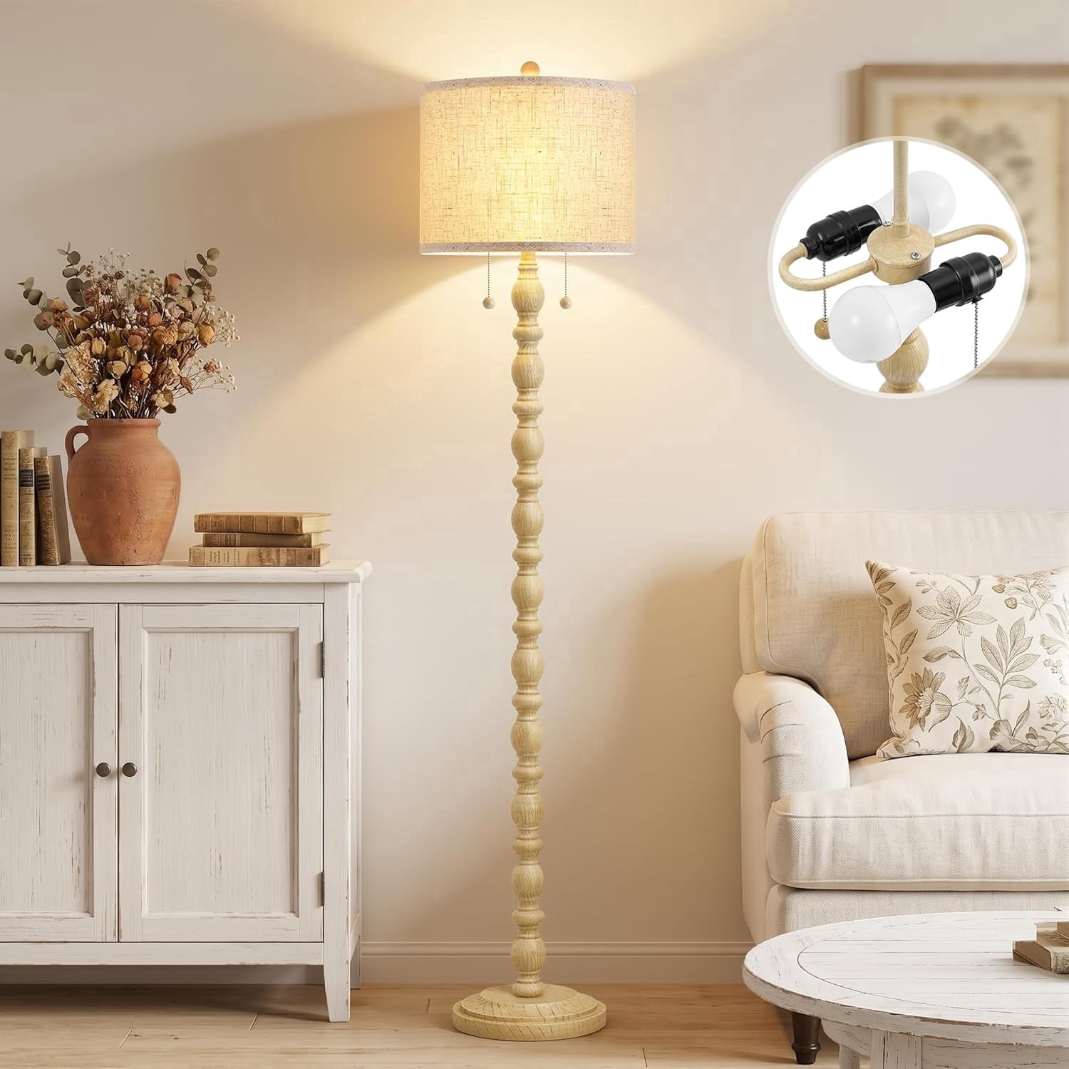 Cozylumi™ Rustic Floor Lamp with 3 Color Temperatures, 62" Resin Farmhouse Standing