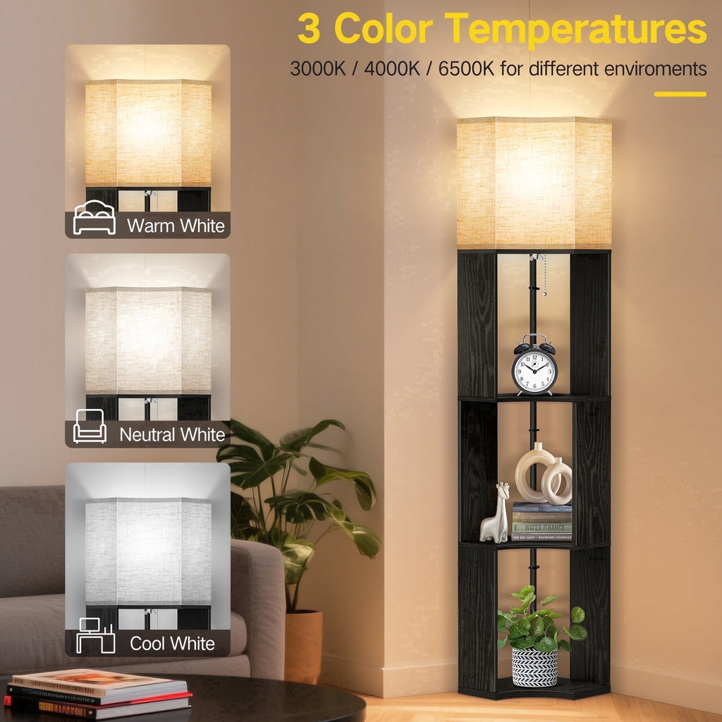 Cozylumi™ Floor Lamp with Shelves, Standing Lamp with 3 Color Temperature LED Bulb for