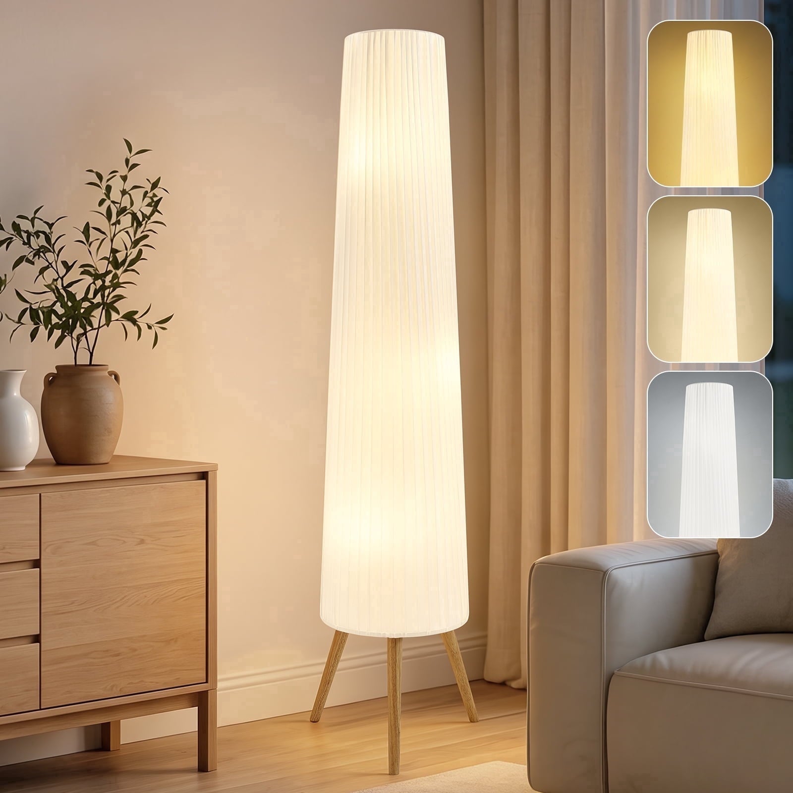 Cozylumi™ 60 Inch White Wood Floor Lamp Adjustable Color Temperature Light with Three