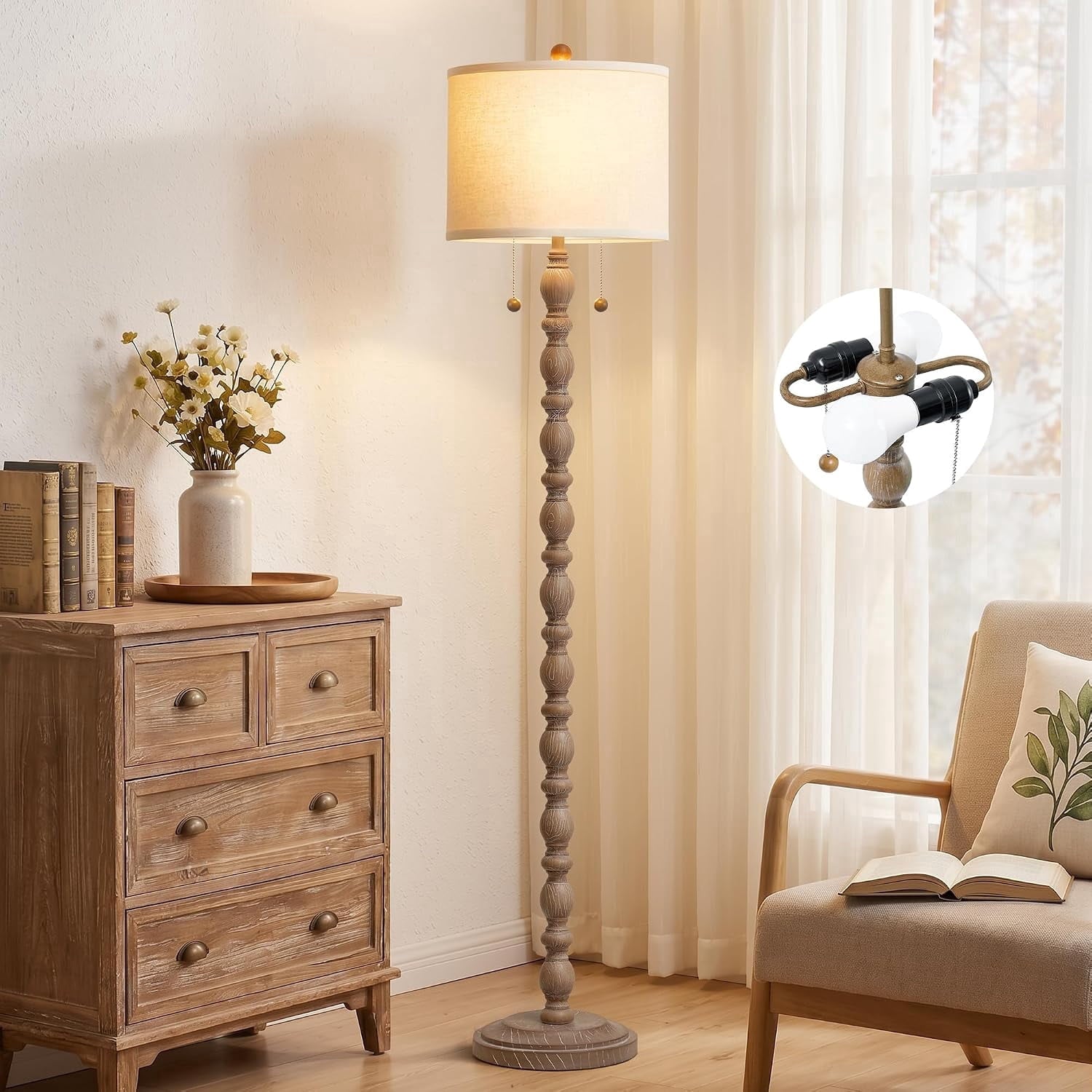Cozylumi™ Rustic Floor Lamp with 3 Color Temperatures, 62" Resin Farmhouse Standing