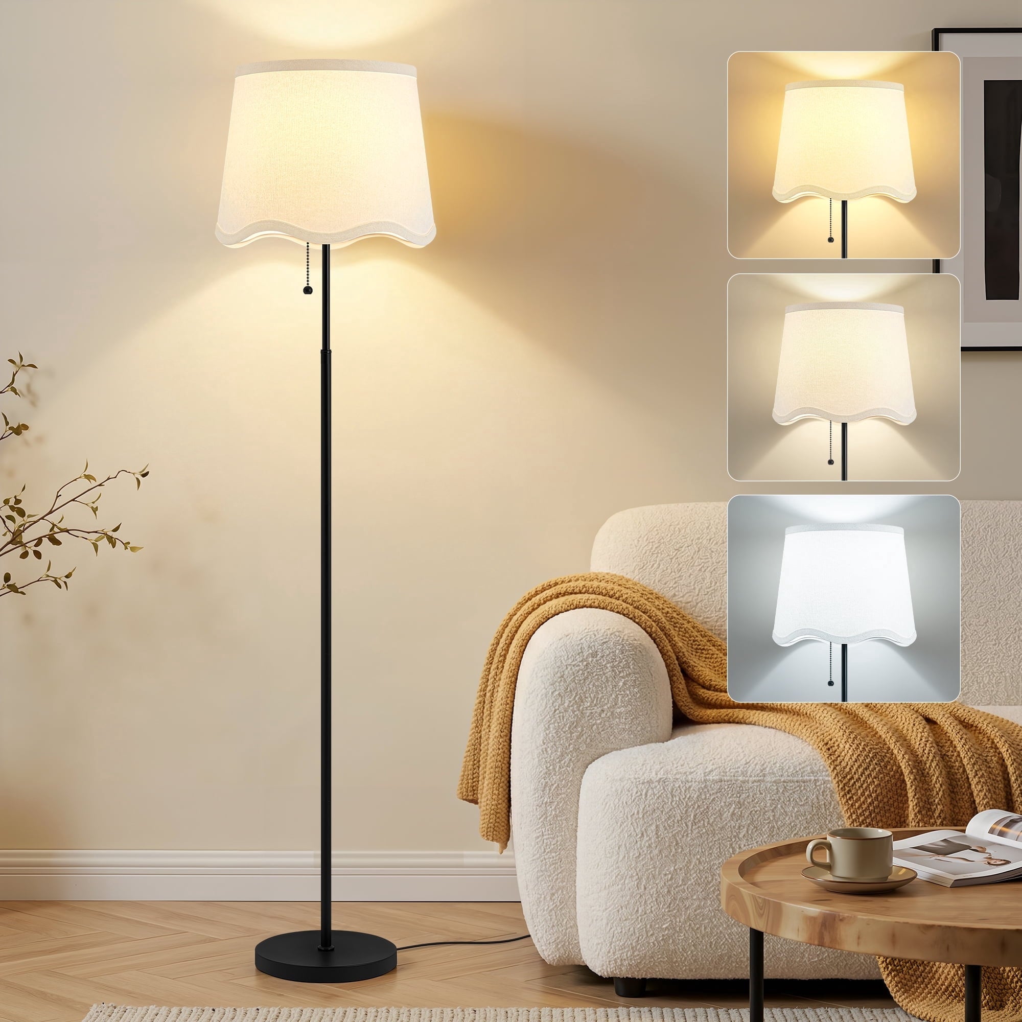 Cozylumi™ 60 Inch Adjustable Color Floor Lamp Pull Chain Light with Bulb for Home