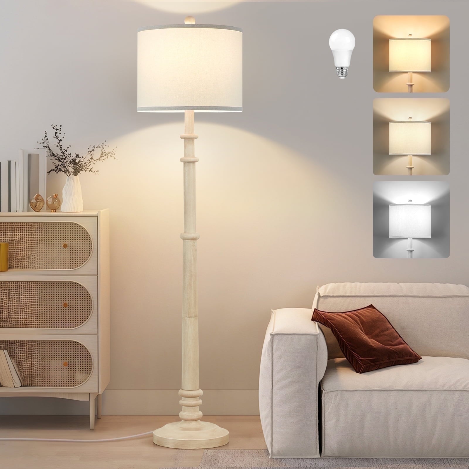 Cozylumi™ Floor Lamps for Living Room,60" Vintage Farmhouse Floor Lamp 3-Color