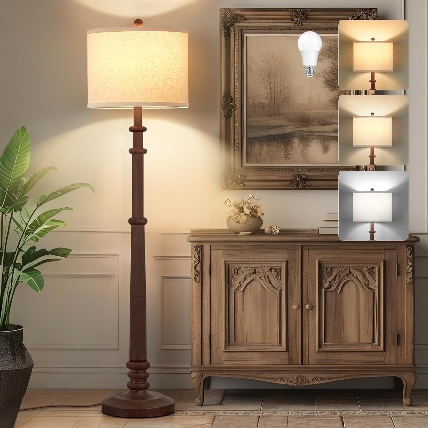 Cozylumi™ Floor Lamps for Living Room,60" Vintage Farmhouse Floor Lamp 3-Color