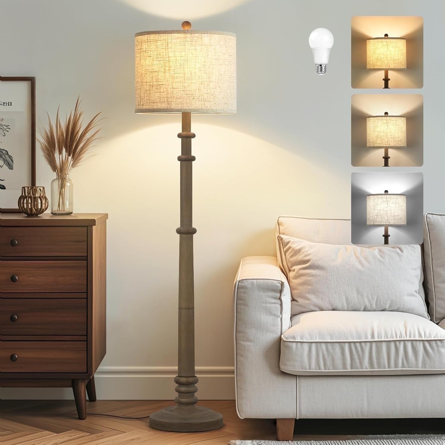Cozylumi™ Floor Lamps for Living Room,60" Vintage Farmhouse Floor Lamp 3-Color