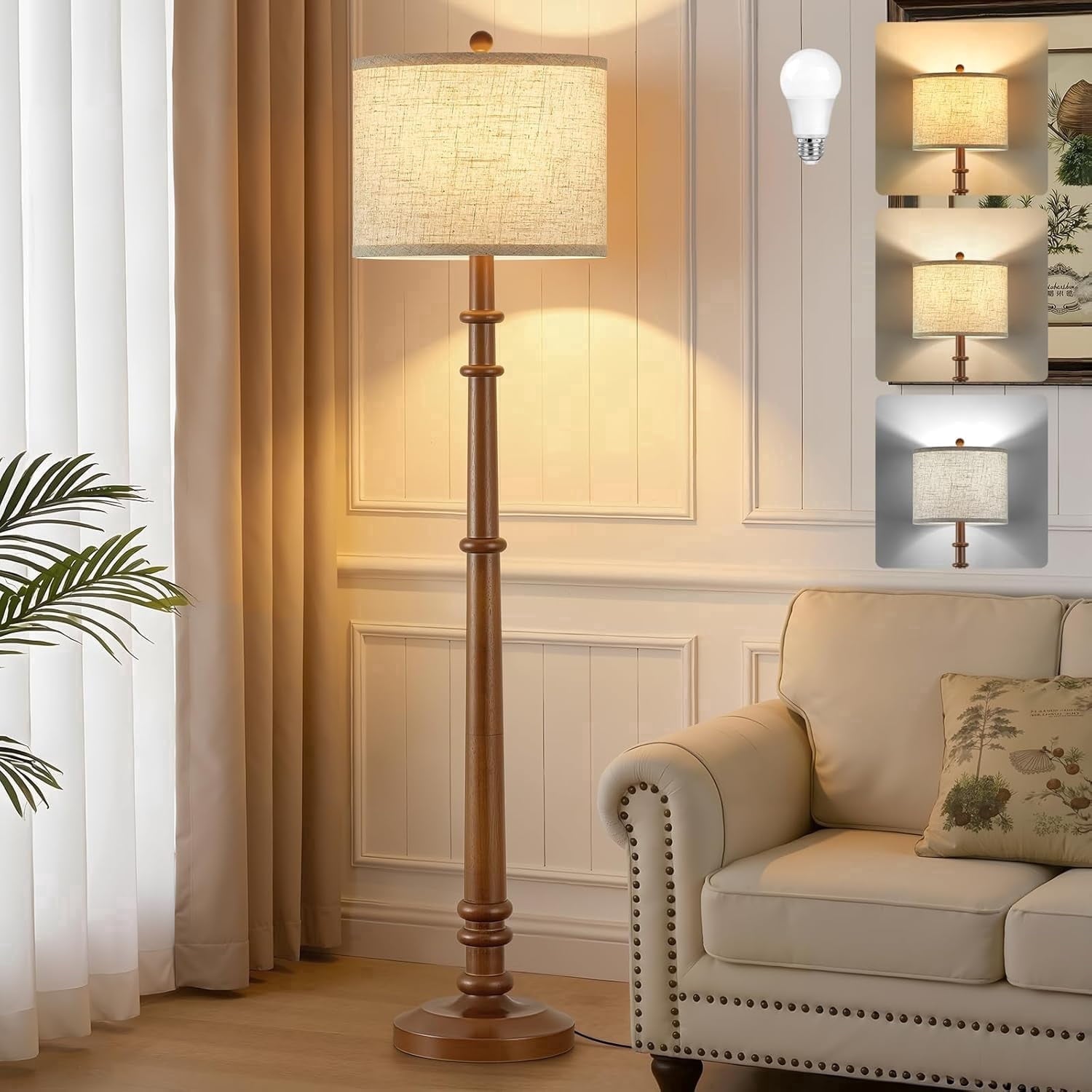 Cozylumi™ Floor Lamps for Living Room,60" Vintage Farmhouse Floor Lamp 3-Color