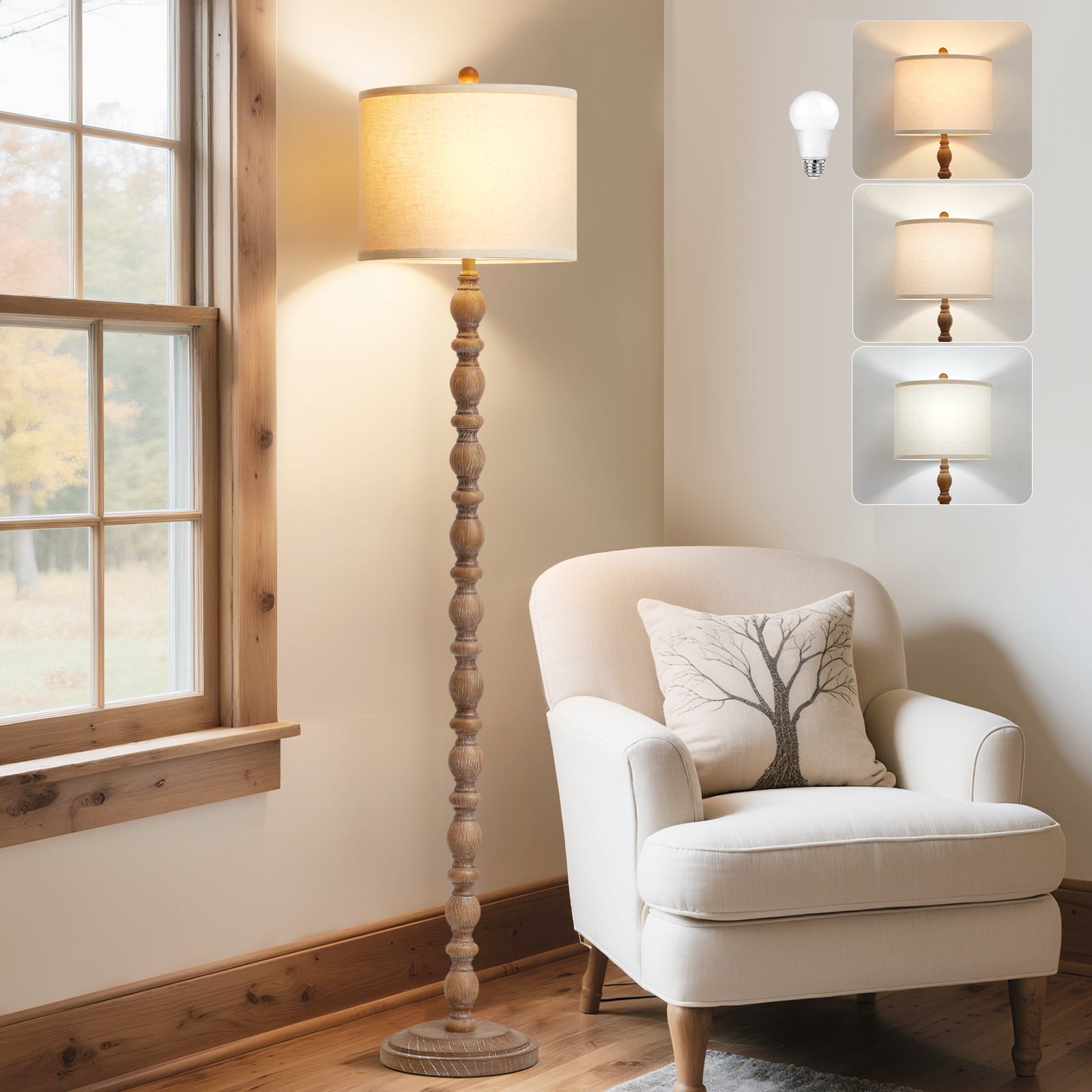 Cozylumi™ Rustic Floor Lamp with 3 Color Temperatures, 62" Resin Farmhouse Standing