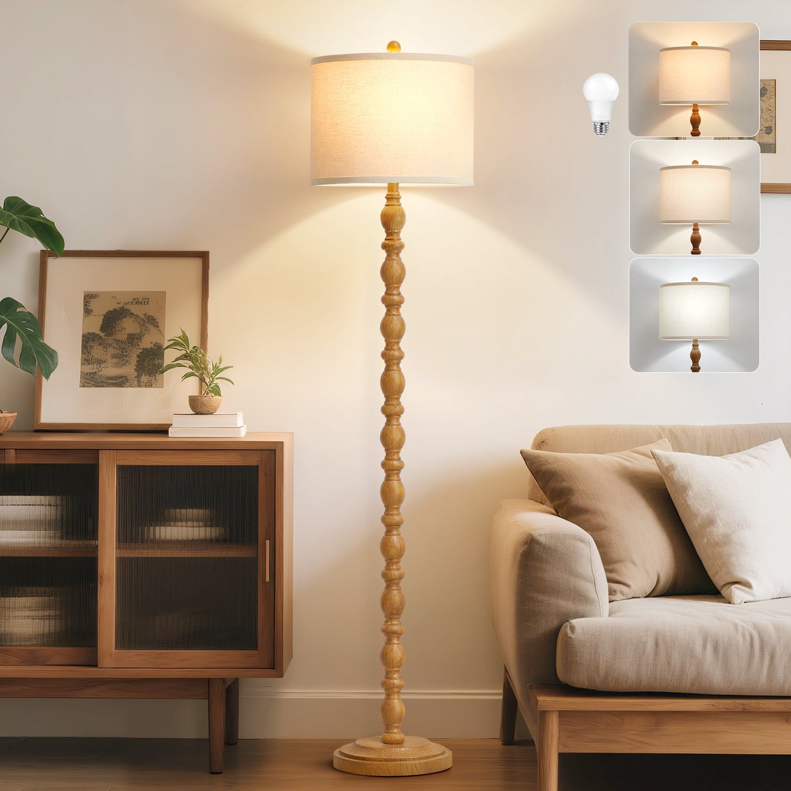 Cozylumi™ Rustic Floor Lamp with 3 Color Temperatures, 62" Resin Farmhouse Standing