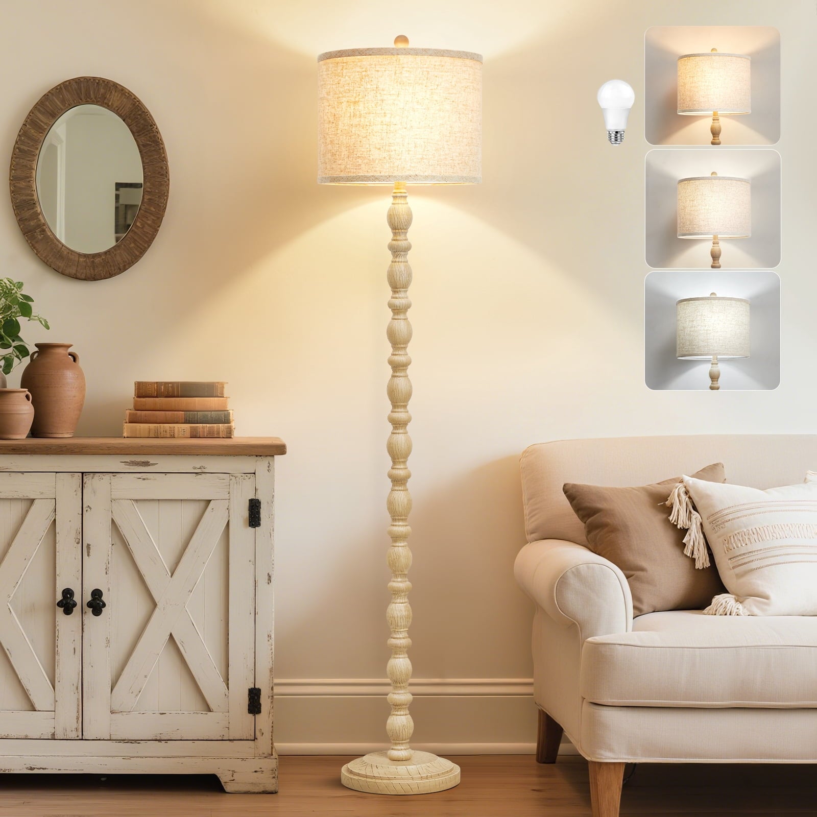 Cozylumi™ Rustic Floor Lamp with 3 Color Temperatures, 62" Resin Farmhouse Standing