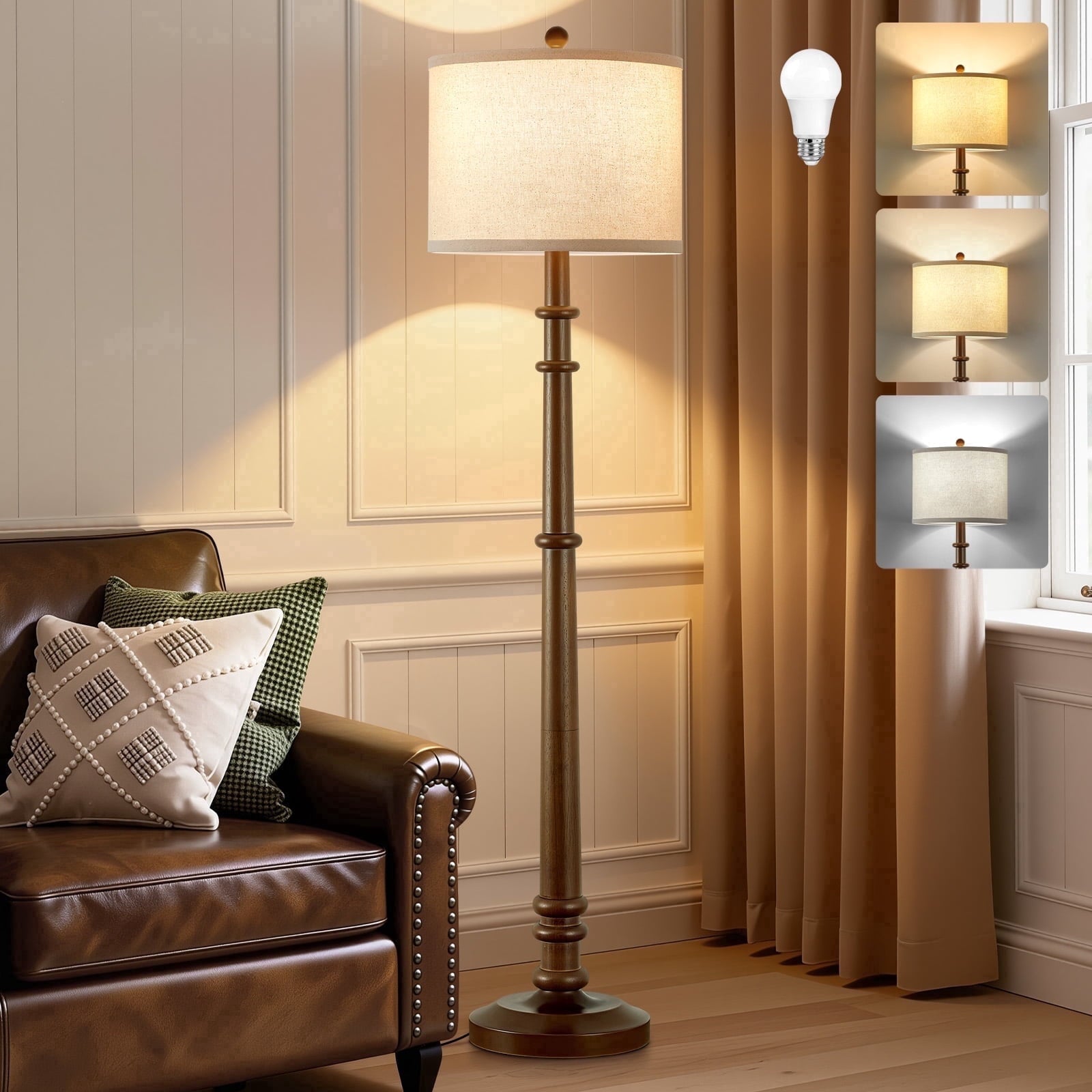 Cozylumi™ Floor Lamps for Living Room,60" Vintage Farmhouse Floor Lamp 3-Color