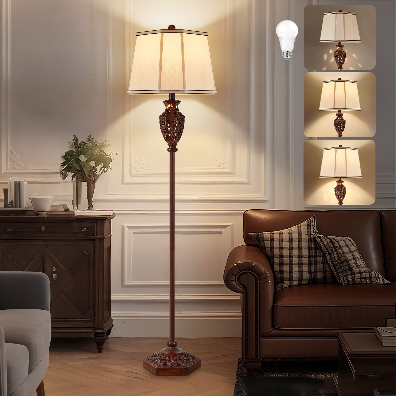 Cozylumi™ Vintage Floor Lamp for Living Room,63in Resin Brown Standing Lamp with