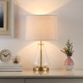Cozylumi™ 18 in Clear Glass Table Lamp with Brass Metal Base and Beige Shade