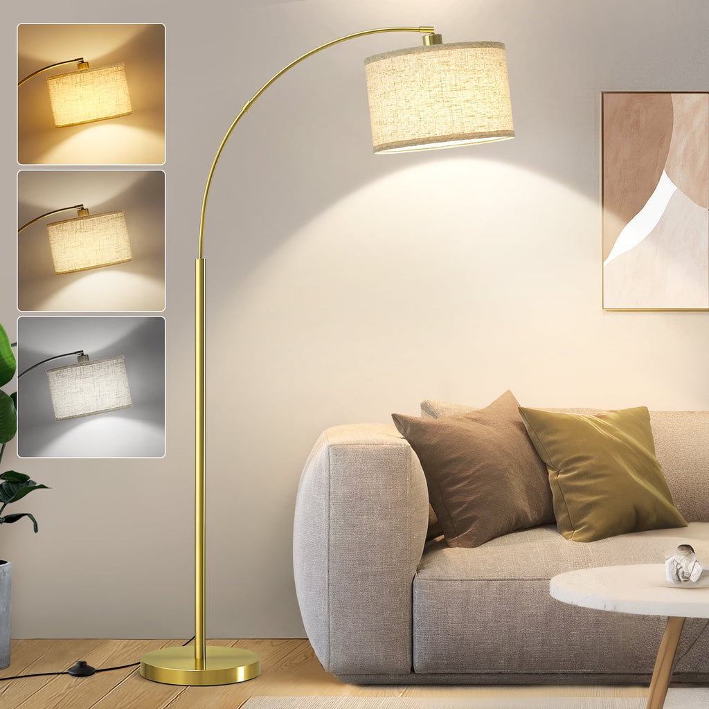 Cozylumi™ Gold Modern Arc Floor Lamp, Tall Pole Lamp with On/Off Foot Switch
