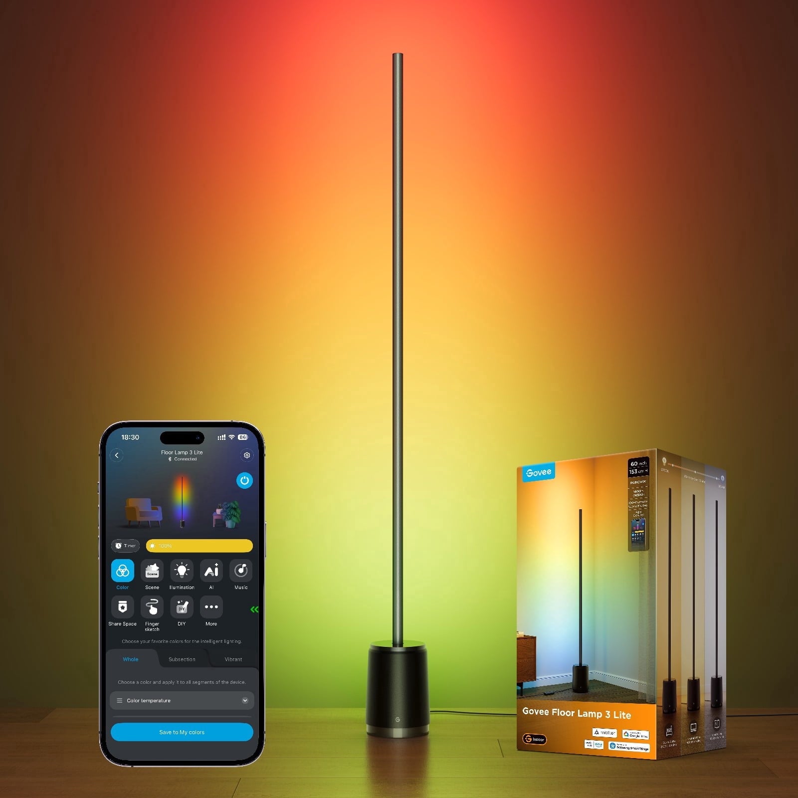 Cozylumi™ Govee Floor Lamp 3 Lite, Smart RGBIC LED Corner Lamp Compatible with Alexa