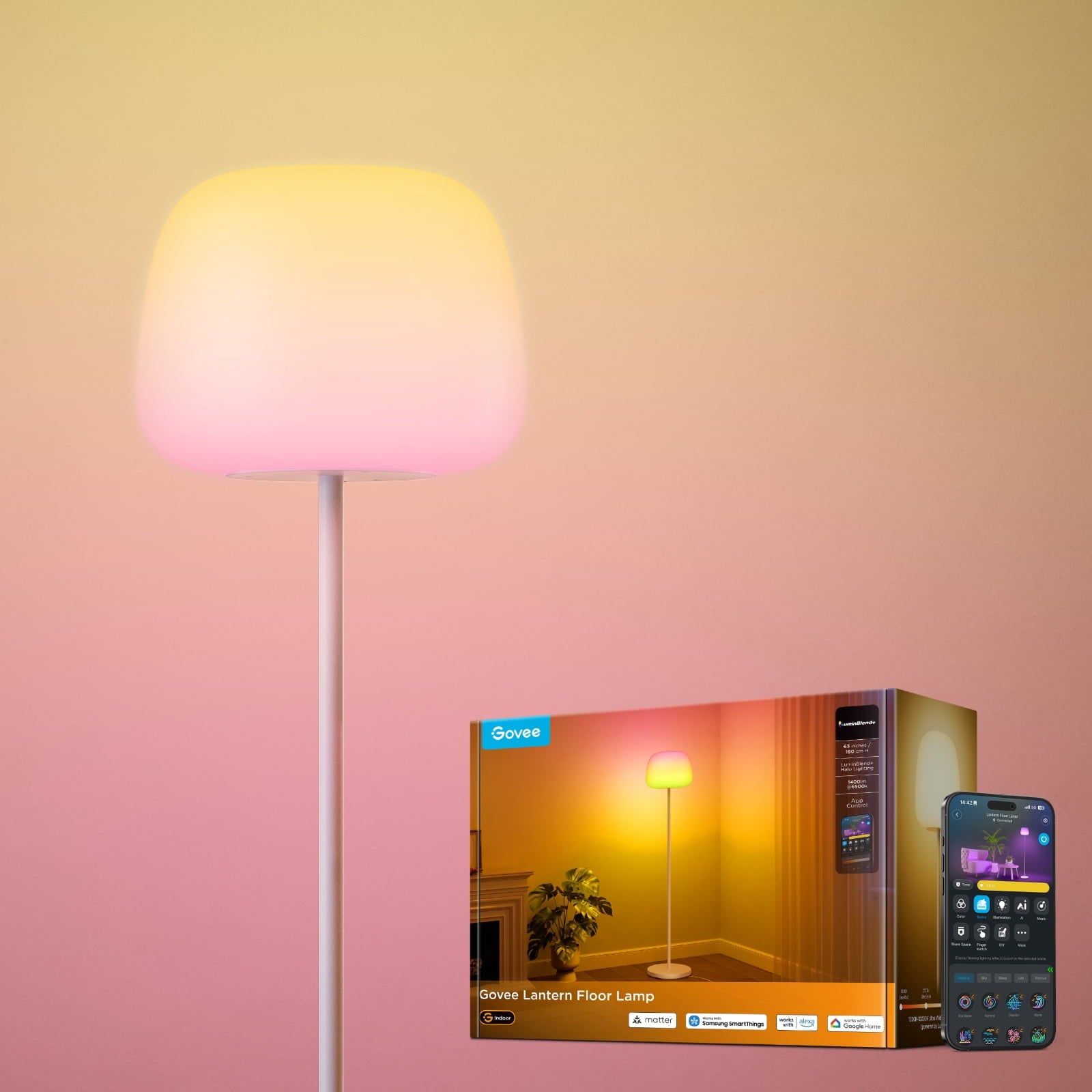 Cozylumi™ Govee Lantern Floor Lamp, Halo Gradient RGBIC Smart Corner Lamp with
