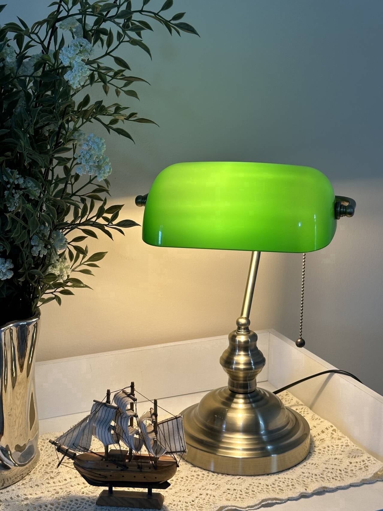 Cozylumi™ Novaretro Vintage Green Glass Bankers Floor Lamp with Adjustable Arm & Pull