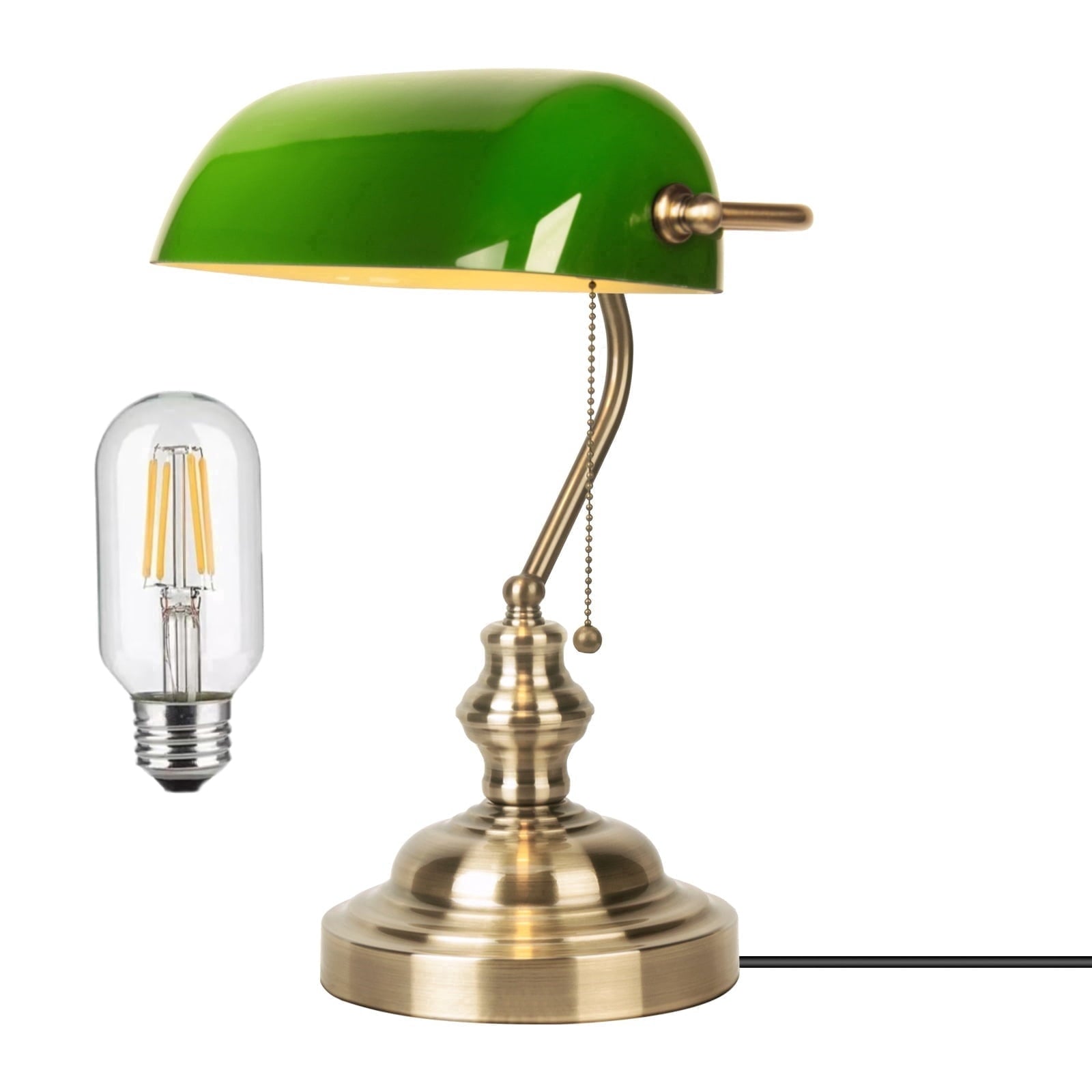 Cozylumi™ Novaretro Vintage Green Glass Bankers Floor Lamp with Adjustable Arm & Pull
