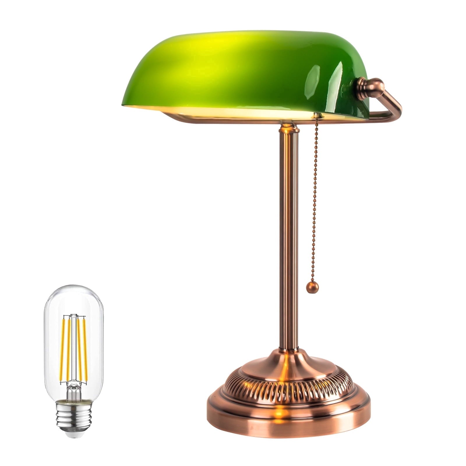 Cozylumi™ Novaretro Vintage Green Glass Bankers Floor Lamp with Adjustable Arm & Pull