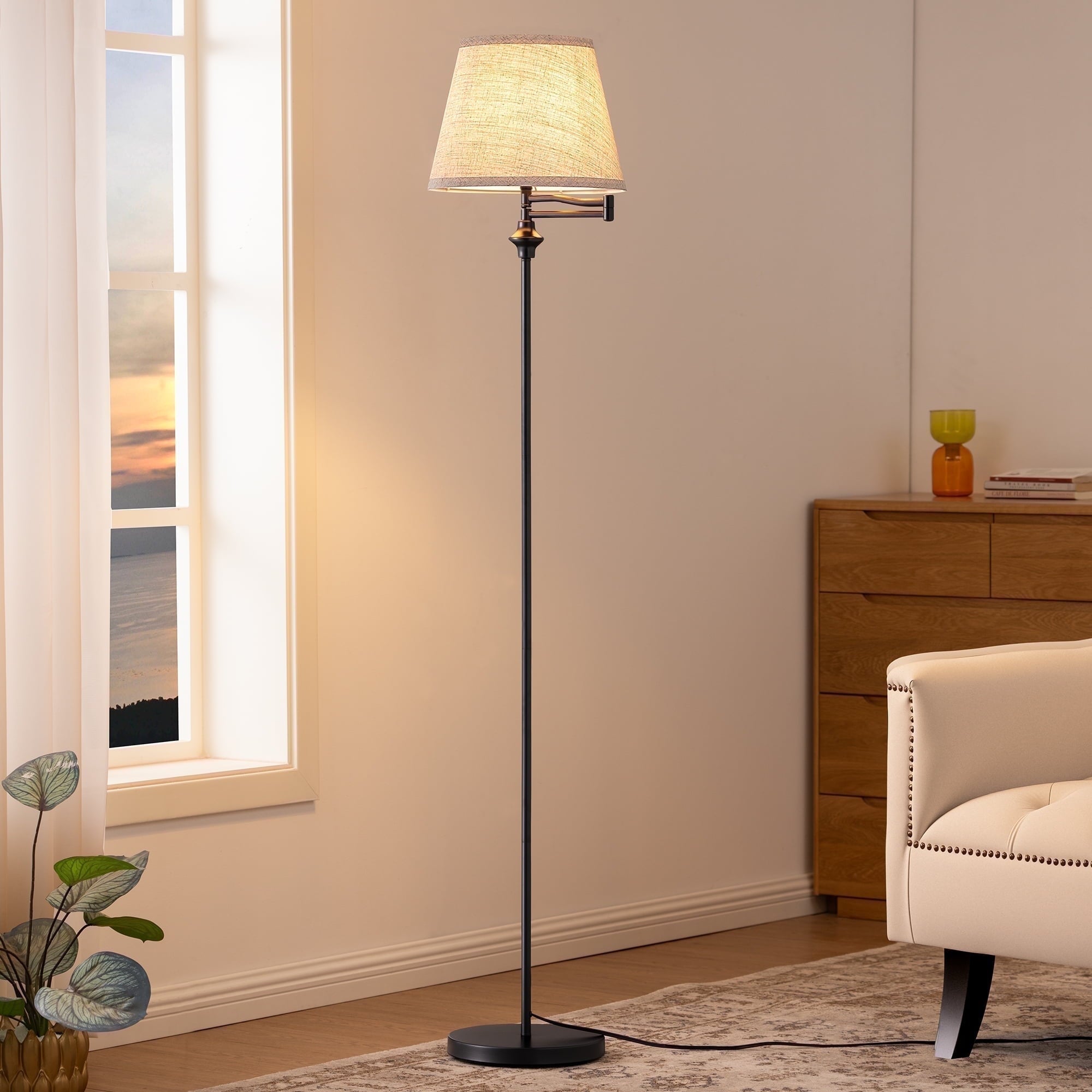 Cozylumi™ 62in Floor Lamps with Swing Arm for Living Room, Retro 350° Adjustable