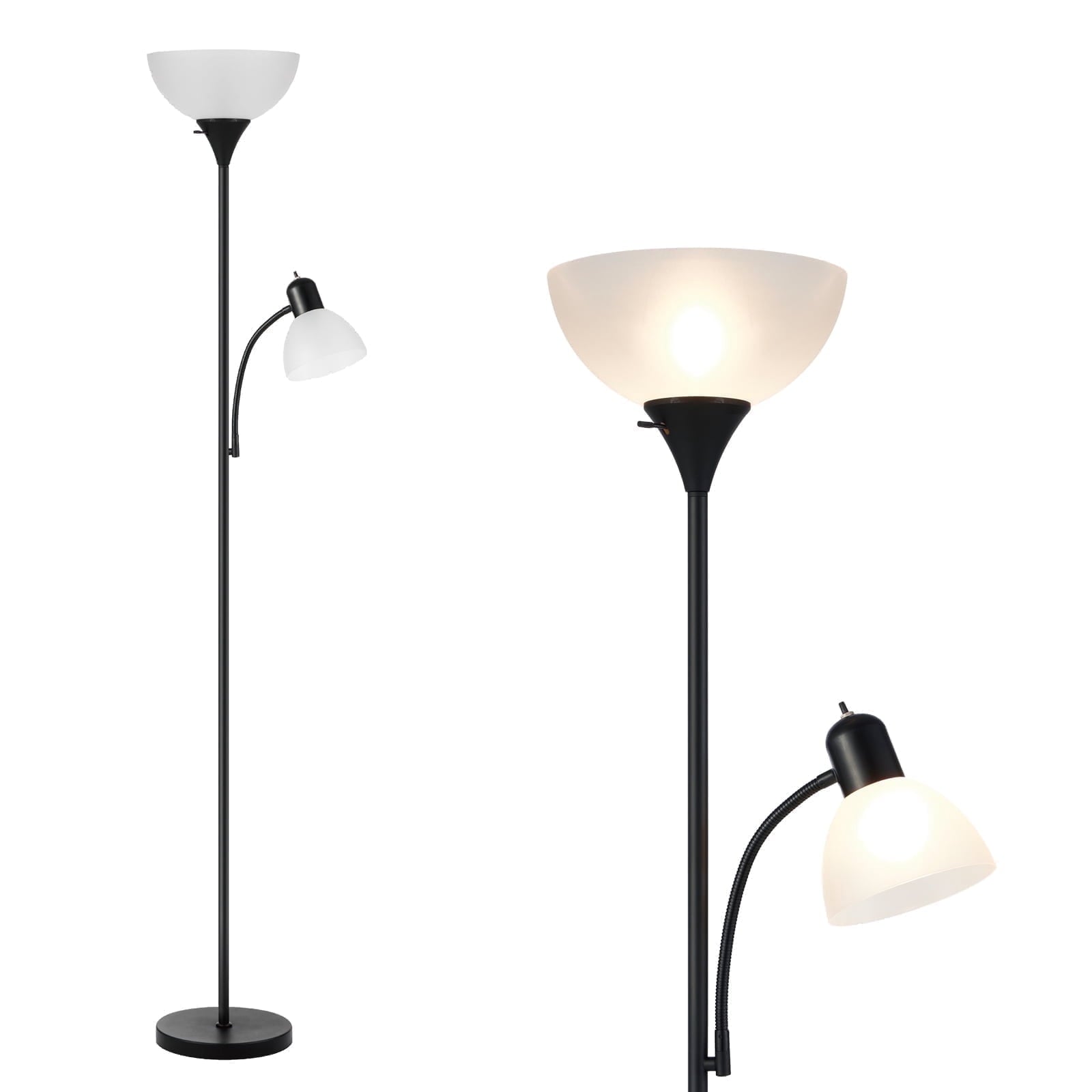 Cozylumi™ HonoDing 72-inch Black Adjustable Dual Floor Lamp with Reading Light for