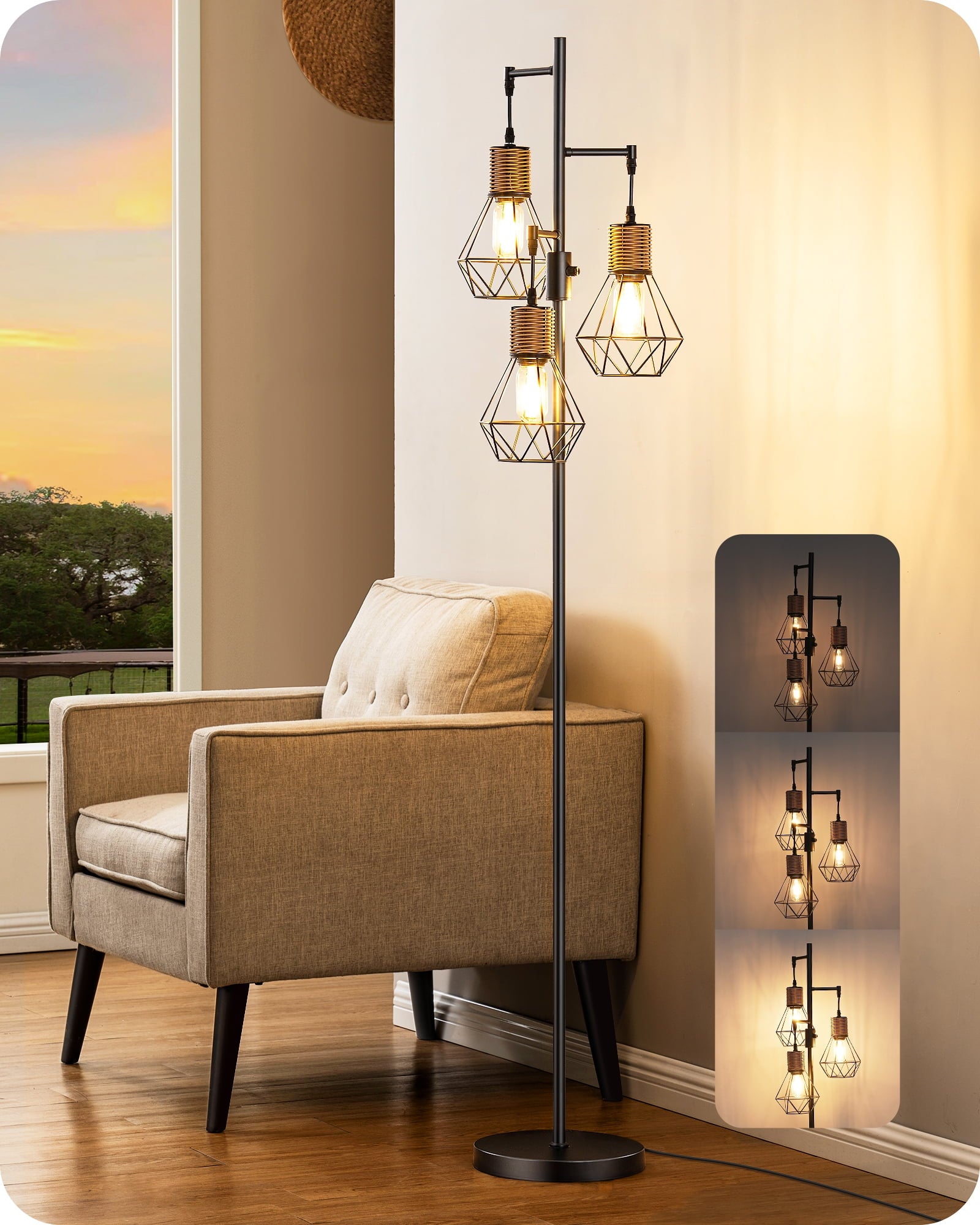 Cozylumi™ Industrial Rattan Floor Lamps for Living Room Clearance, Dimmable, Metal
