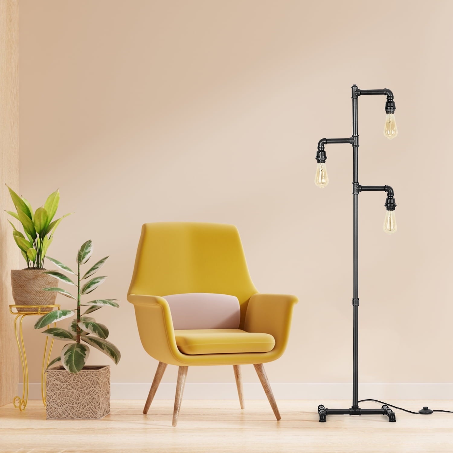 Cozylumi™ Industrial Tree Floor Lamp with 3 Adjustable Rotating Lights, E26 Edison Bulb