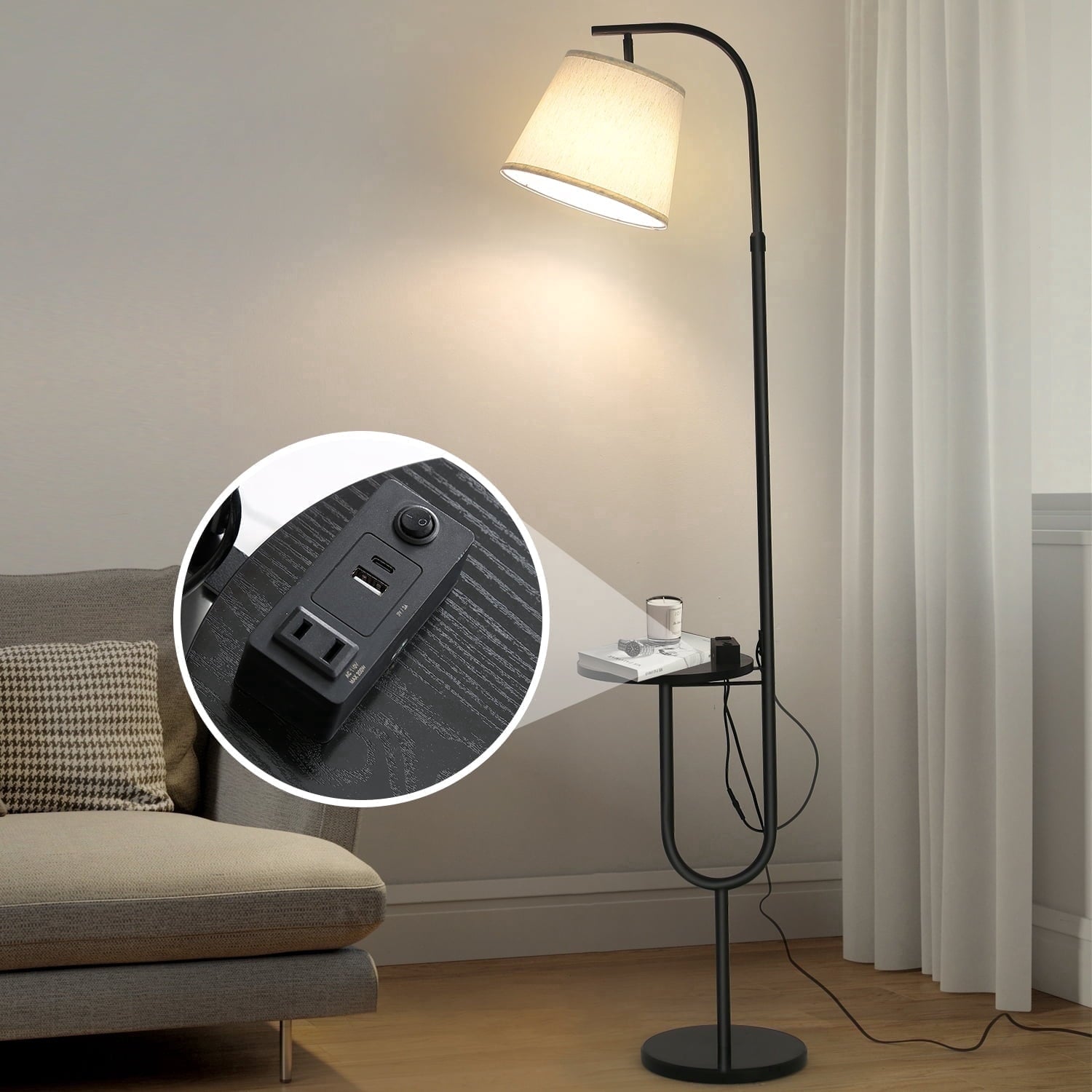 Cozylumi™ JOPESO Floor Lamp with Table,End Table Lamp with Charging Station USB &