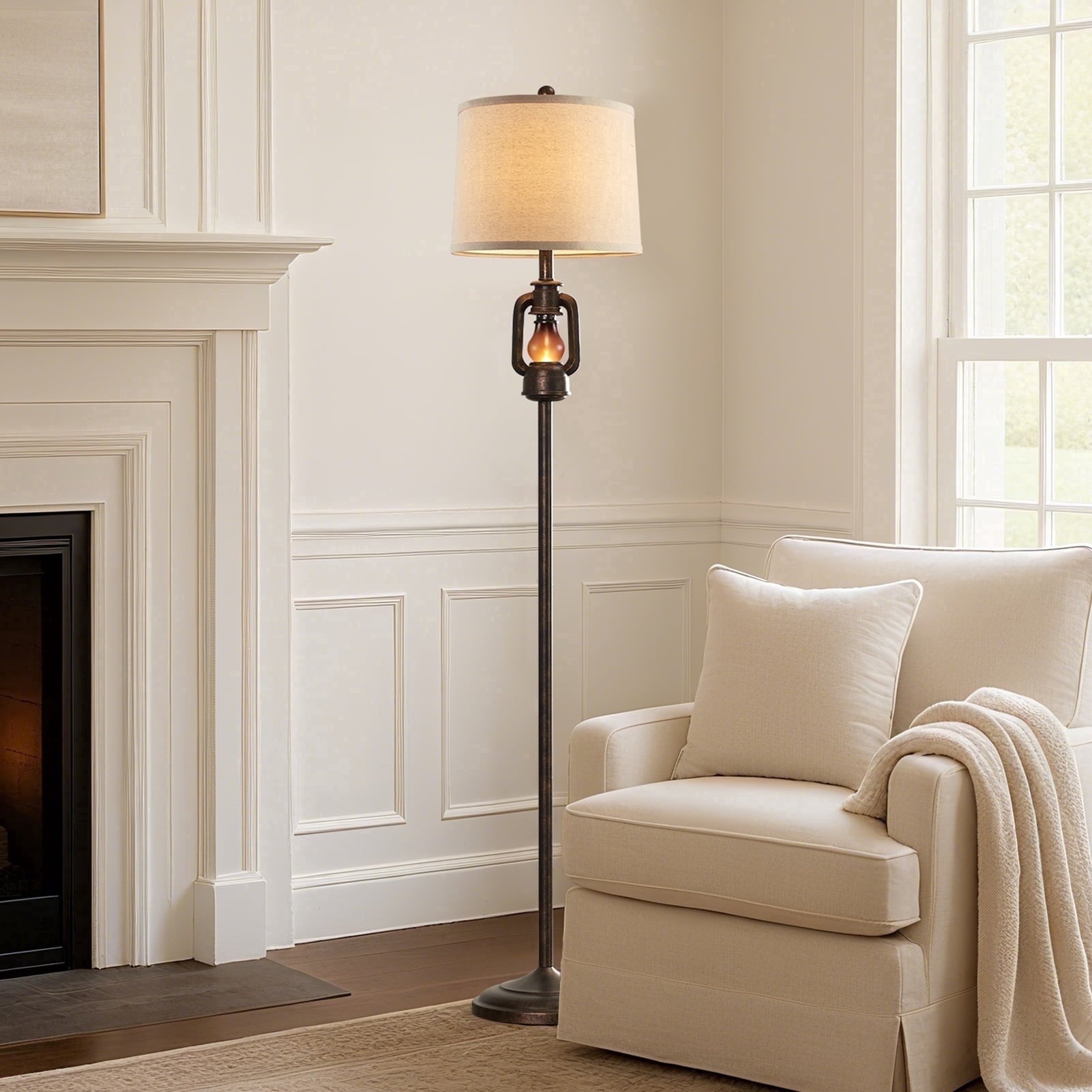 Cozylumi™ JUJUYUYOP 63" Linen Lampshade Living Room Floor Lamp with Lantern-Style Night