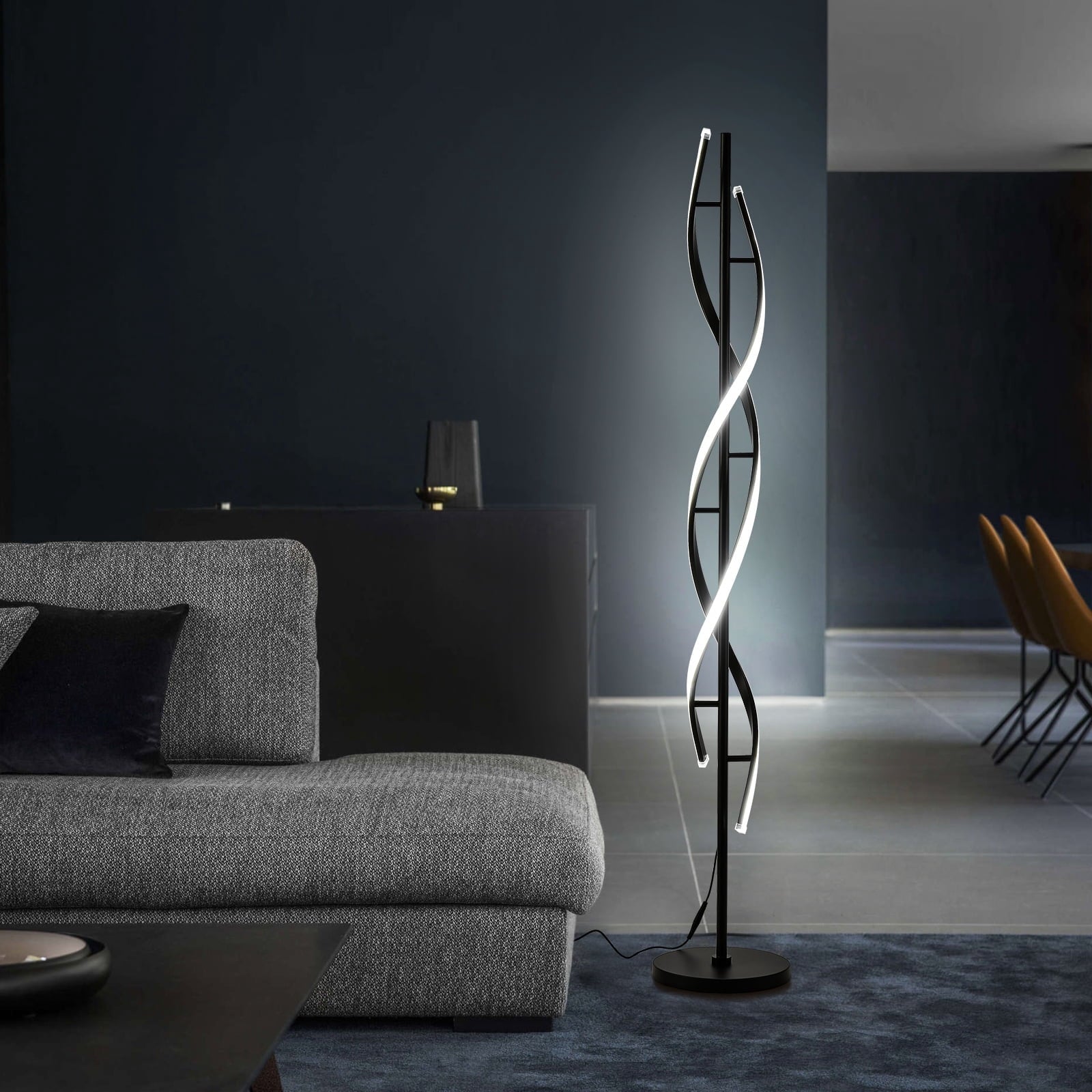 Cozylumi™ LED Spiral Floor Lamp 60 Inch Modern Floor Lamps Dimmable Black Standing Lamp