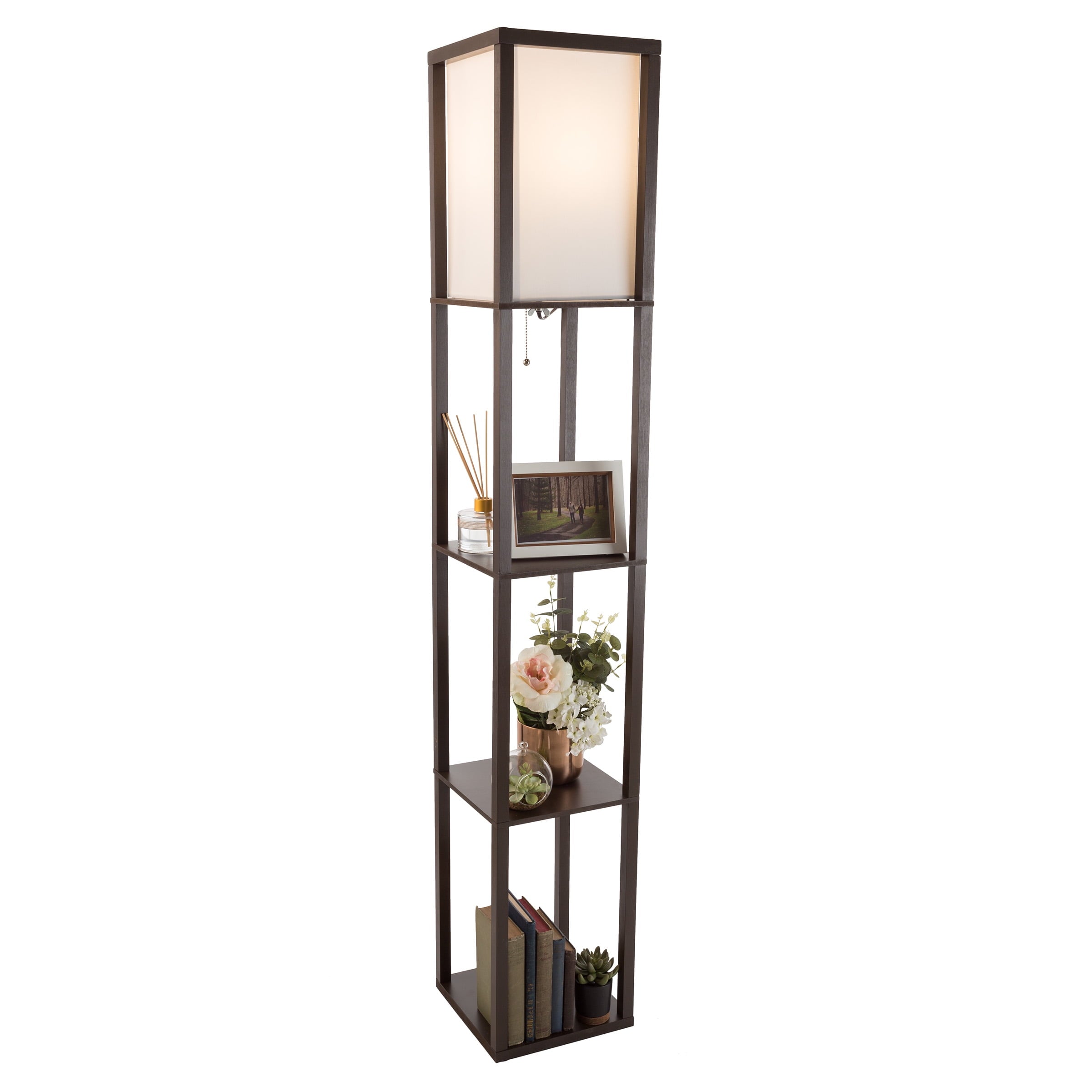 Cozylumi™ 62-inch Etagere LED Floor Lamp with 3 Tiers of Storage Shelving, Brown