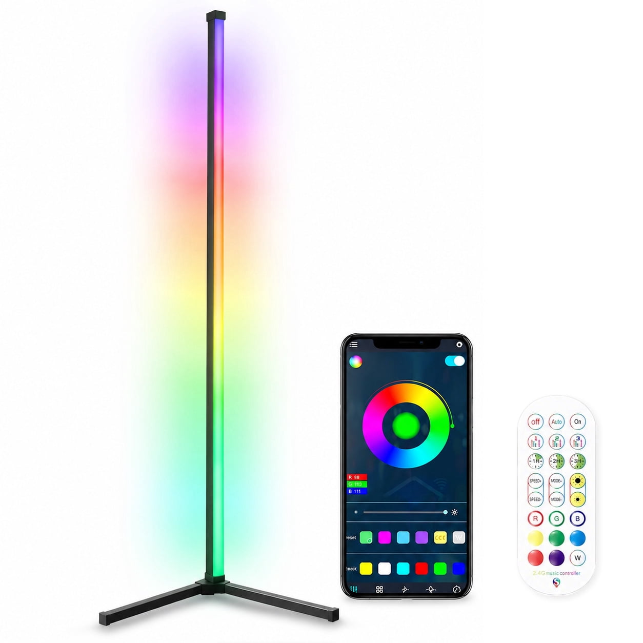 Cozylumi™ Rirool RGB Corner Floor Lamp, 55.91 in LED Standing Light with App Remote