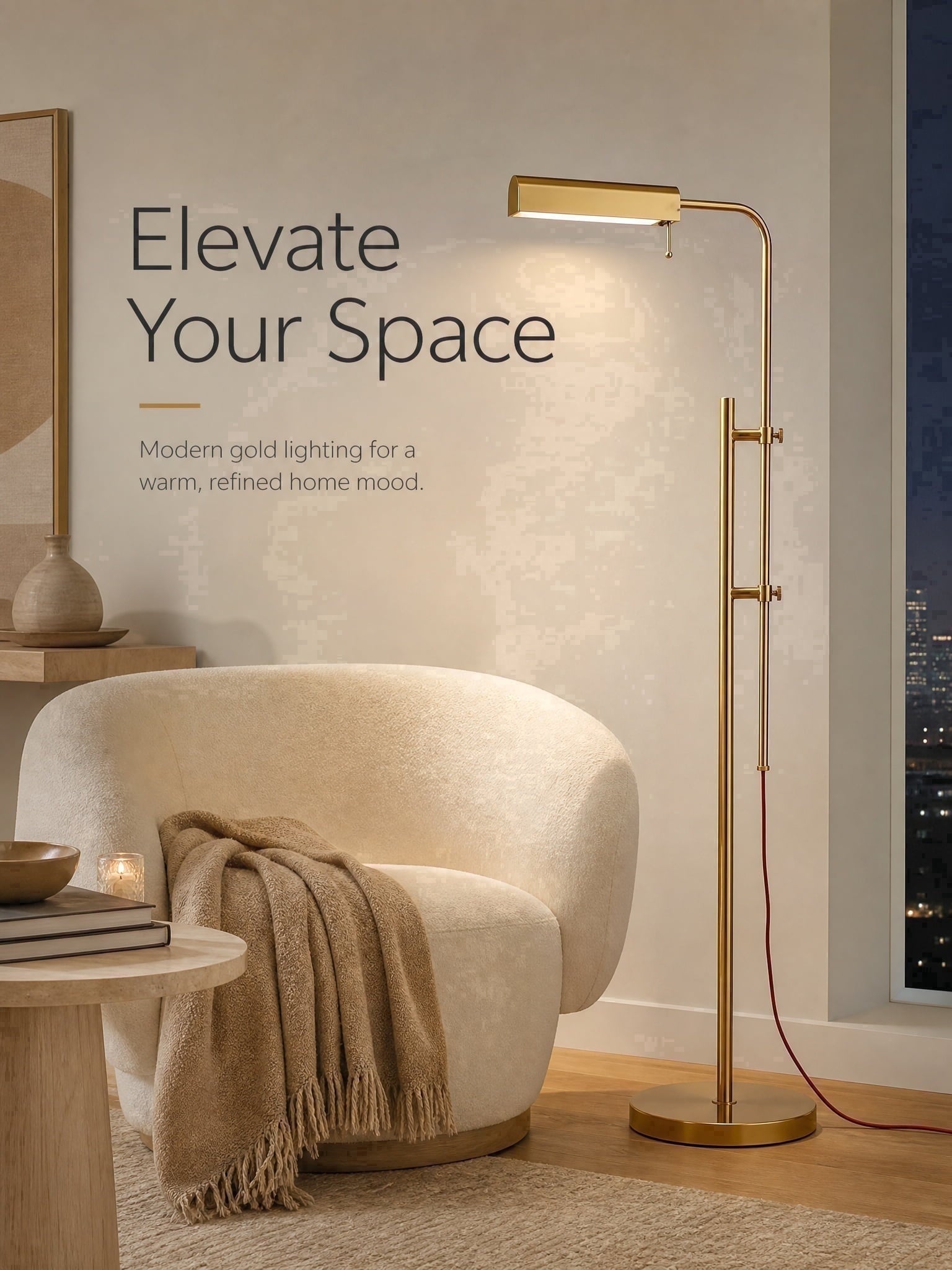 Cozylumi™ Lumadin 52/72 Modern Adjustable 1-Light Modern Adjustable Brass Floor Lamp