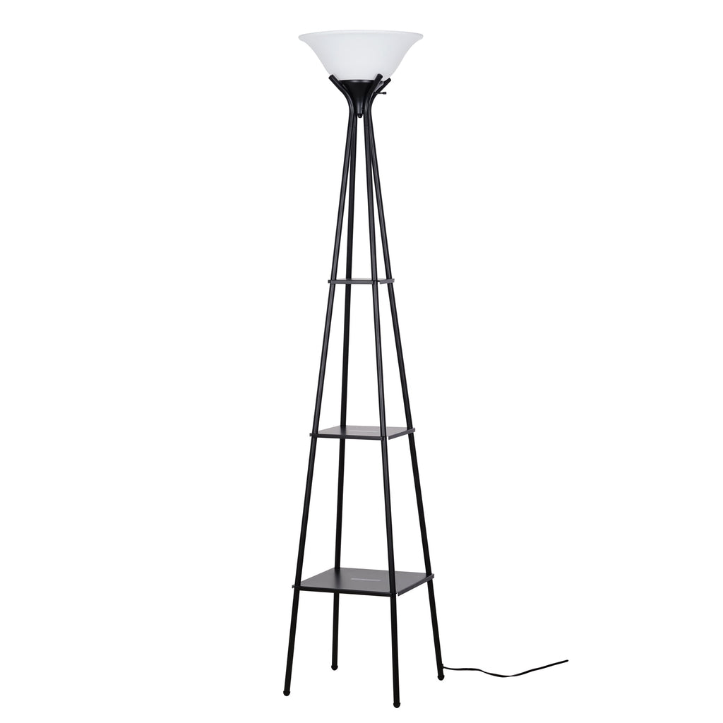 Cozylumi™ Metal Etagere Floor Lamp with Shelves, Charcoal Finish