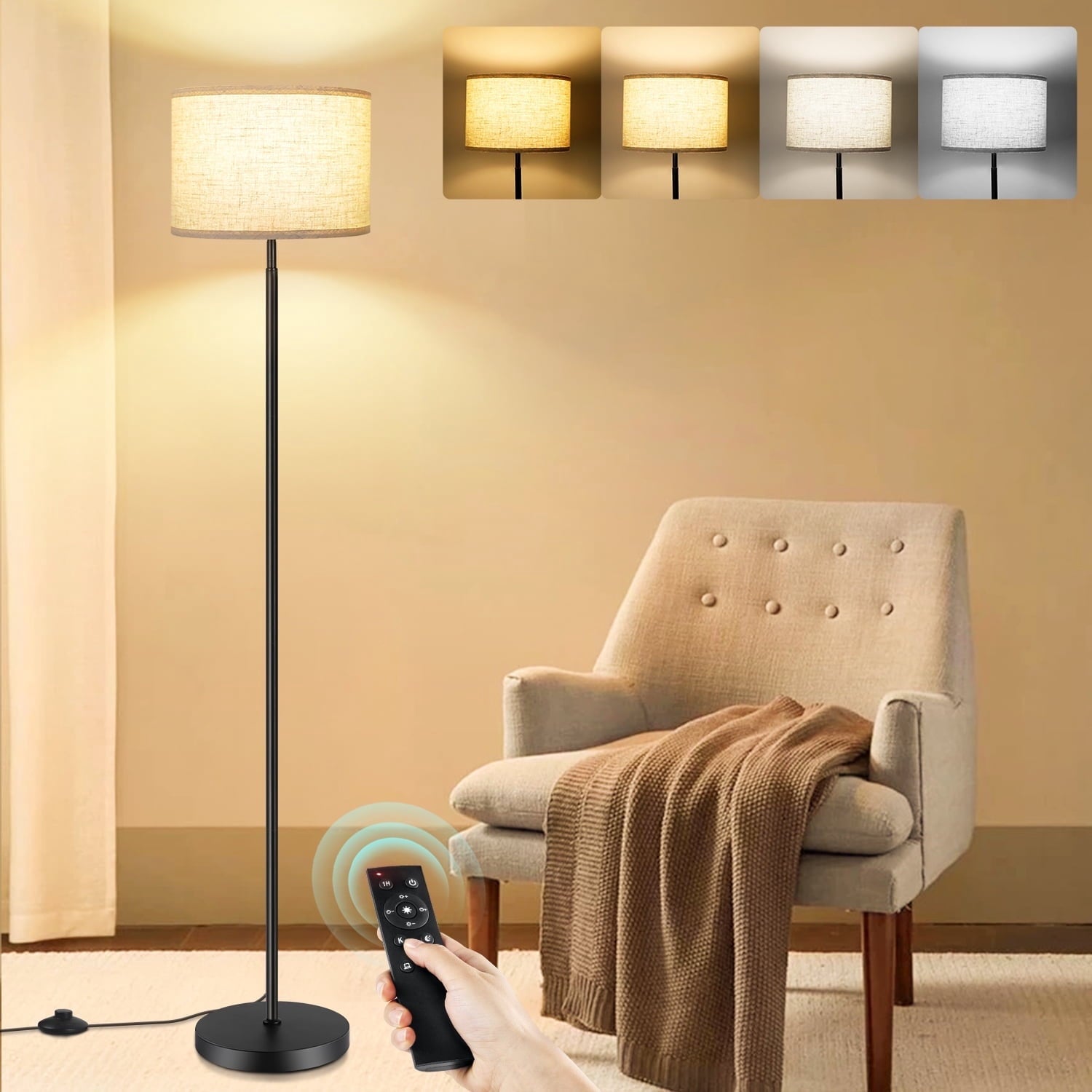 Cozylumi™ Modern Floor Lamps for Living Room, 63" Standing Lamp with Linen Shade, Tall