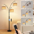 Cozylumi™ Netin 80 3-Light Modern Dimmable Black Arc Floor Lamp with Beige Shades
