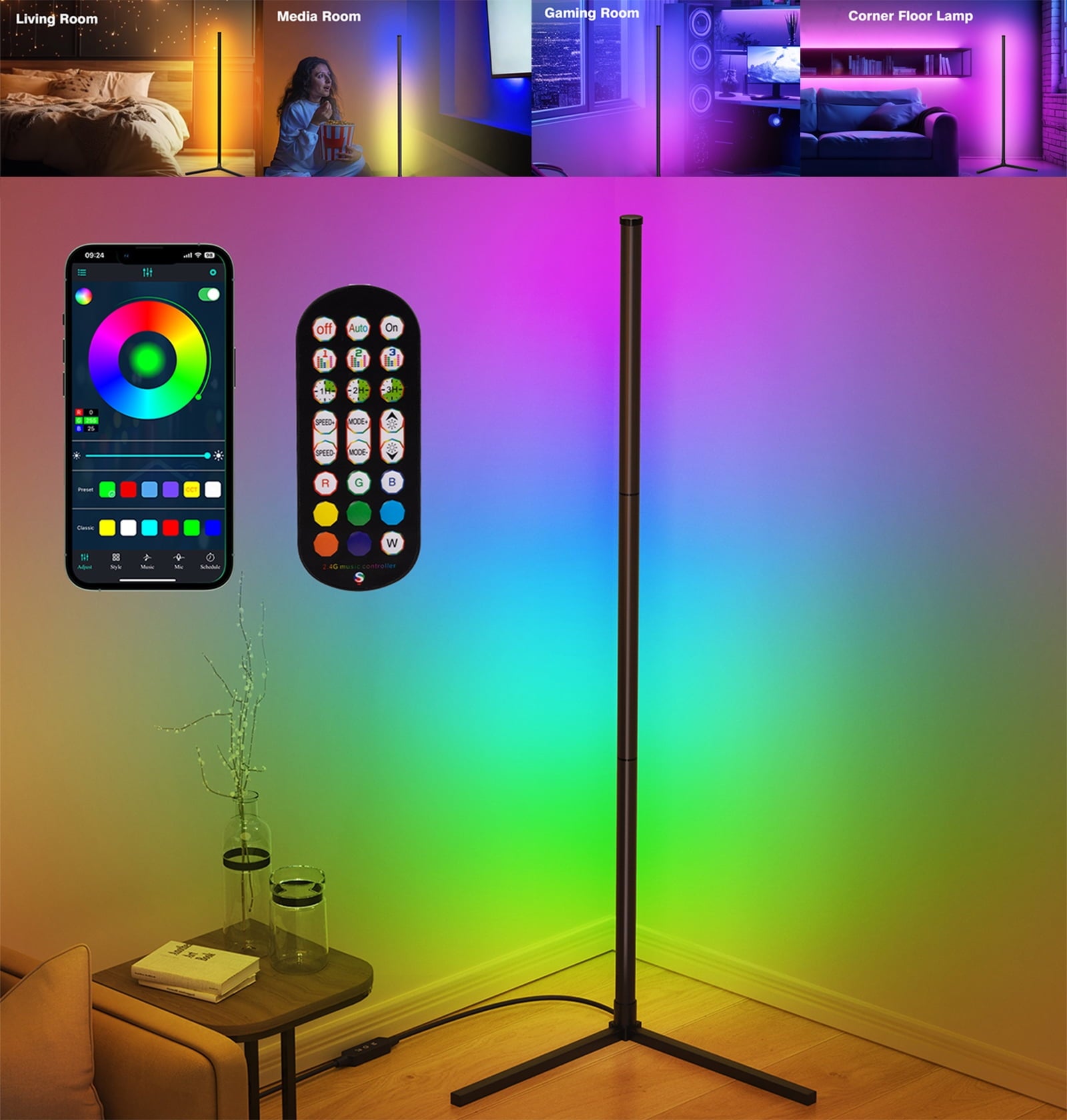 Cozylumi™ New Bee 49" RGB Corner Floor Lamps, Color Changing LED Lights for Home Bar