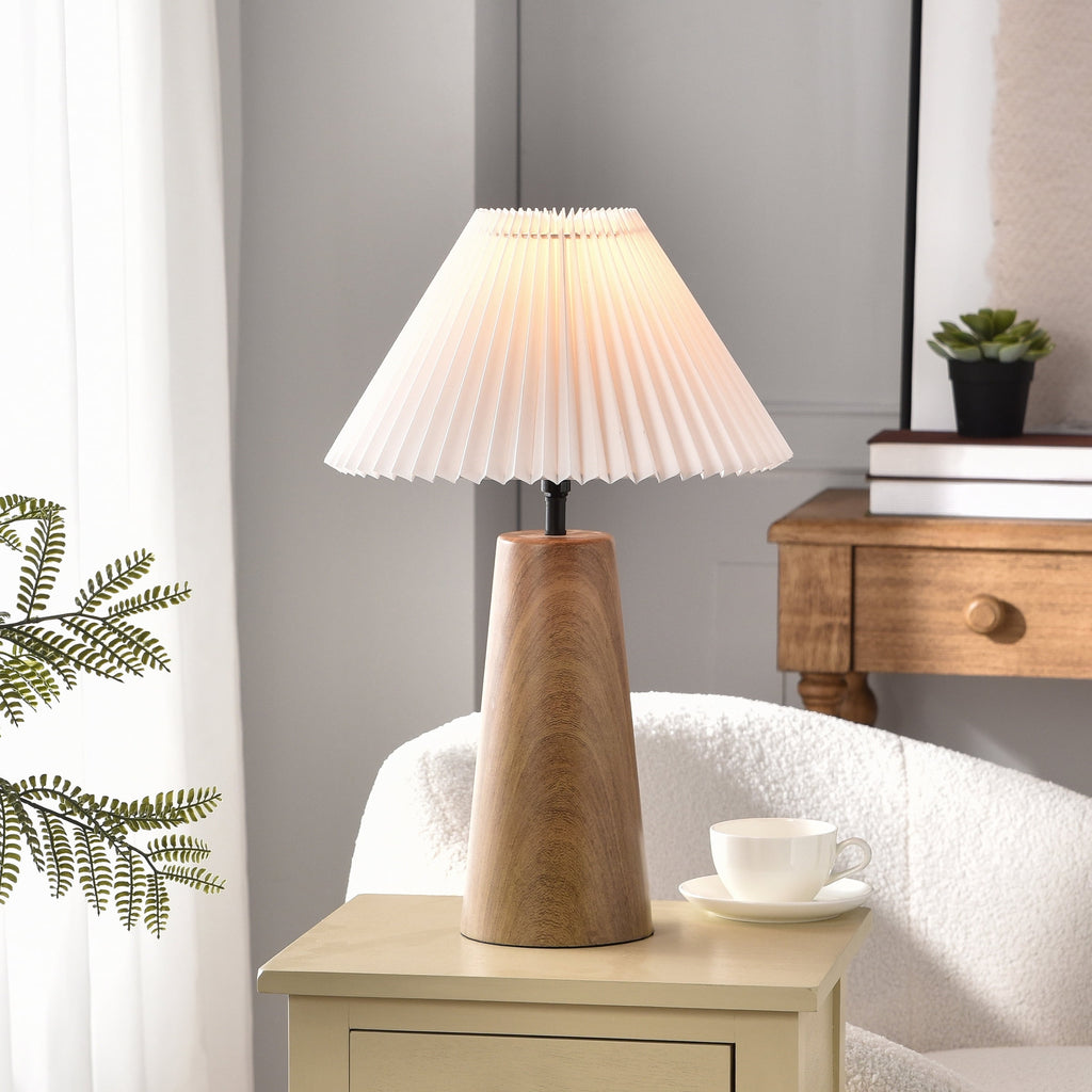 Cozylumi™ Table Lamp, Wood Grain Finish with Pleated Shade