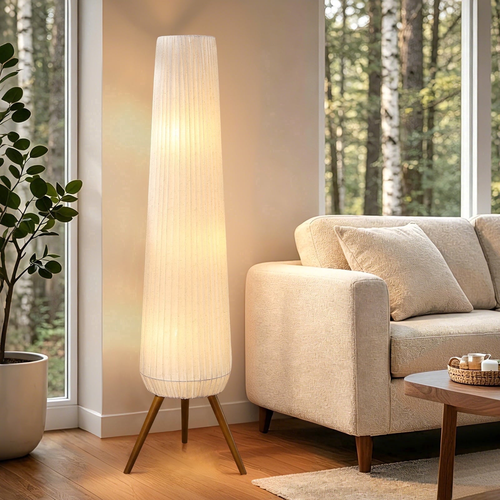 Cozylumi™ Rohopeto wooden tripod floor lamp, foot switch, 61 inches high, three headed