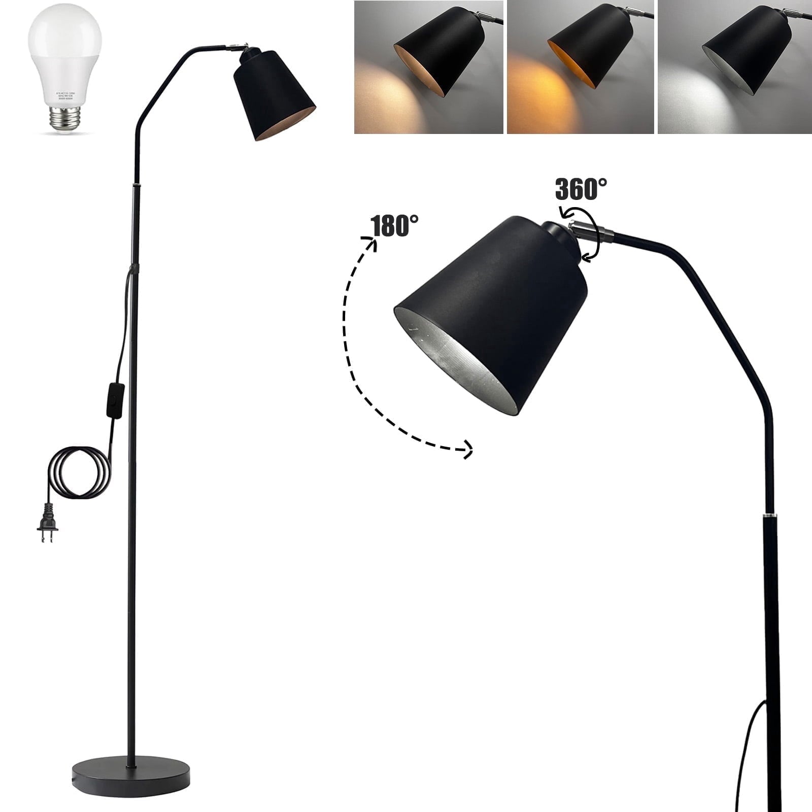 Cozylumi™ Golyzmt 60 inch Black Floor Lamp for Bedroom Living Room, Modern Dimmable