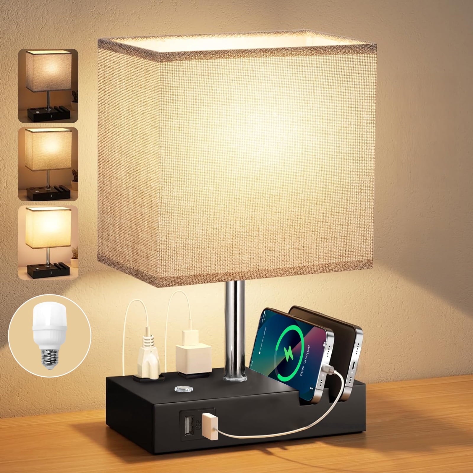 Cozylumi™ IJIL Table Lamp for Bedroom, 15.7" Two Fast USB Charging Ports Touch Desk