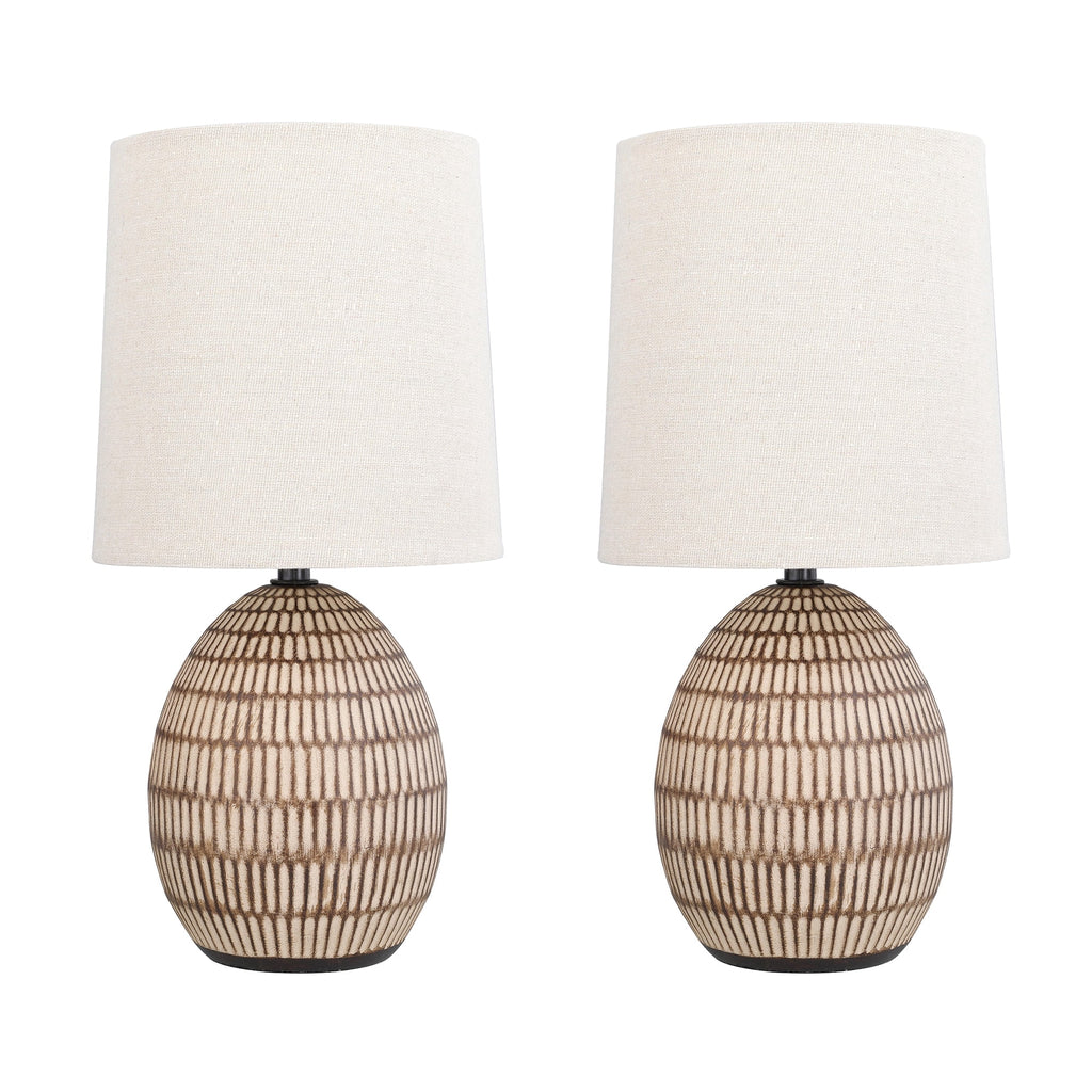 Cozylumi™ Simple Home 2-Pack Small Ceramic Table Lamps, Bohemian Carved Bedside Lamps