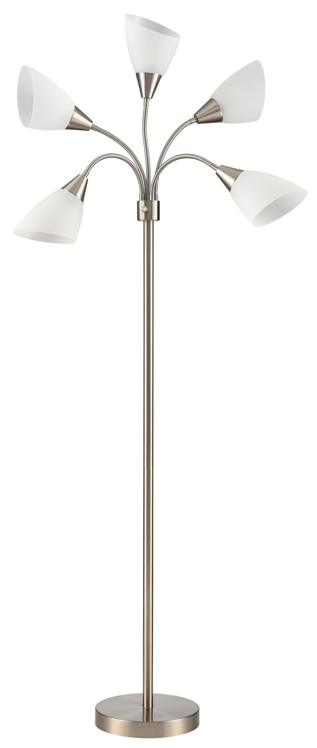 Cozylumi™ Simplee 67" 5-Light Modern Adjustable Arm Brushed Steel Floor Lamp with White