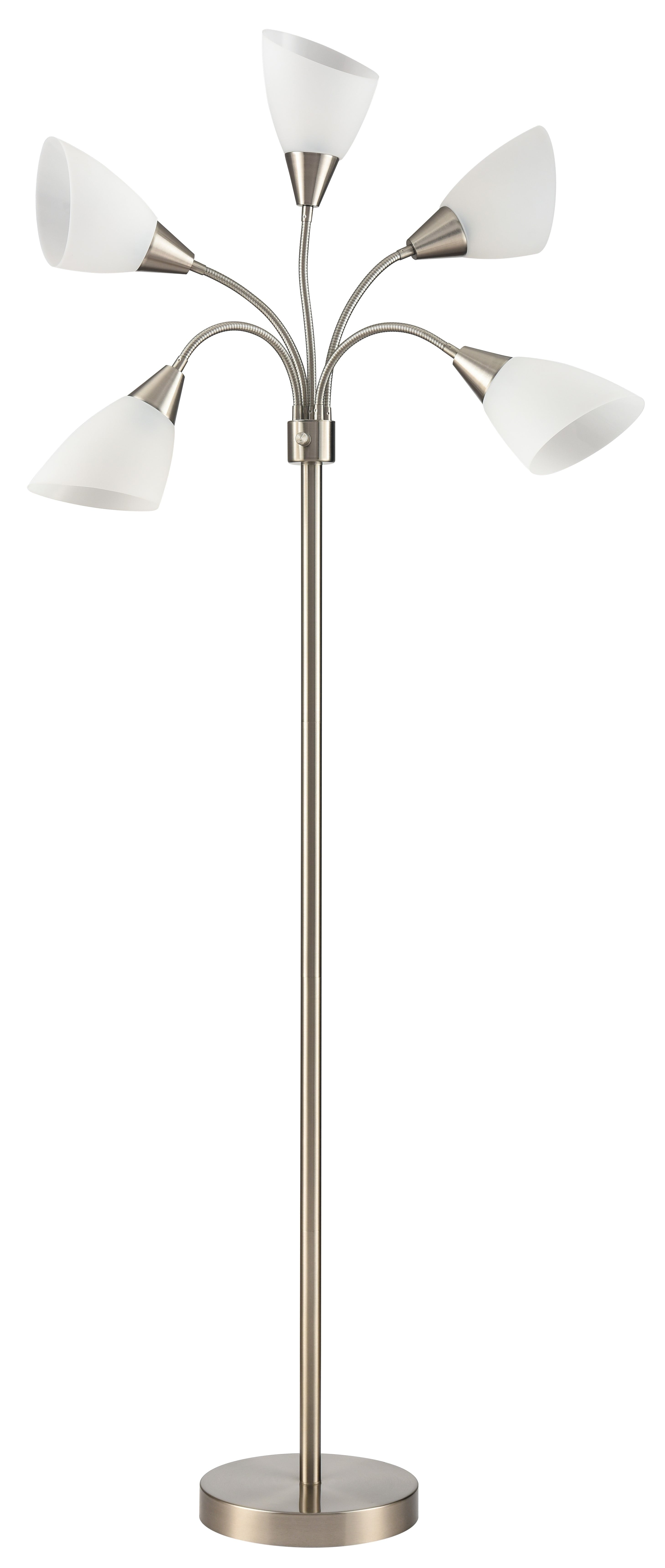 Cozylumi™ Simplee 67" 5-Light Modern Adjustable Arm Brushed Steel Floor Lamp with White